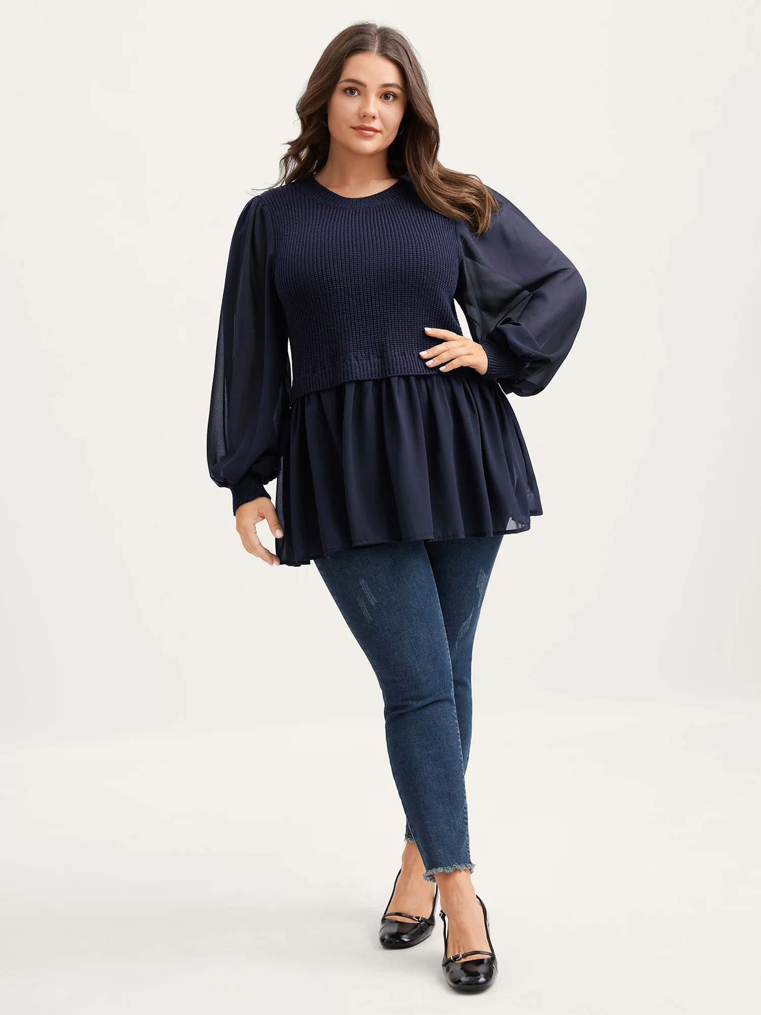 Balloon Sleeve Solid Twofer Sweater - Image 18