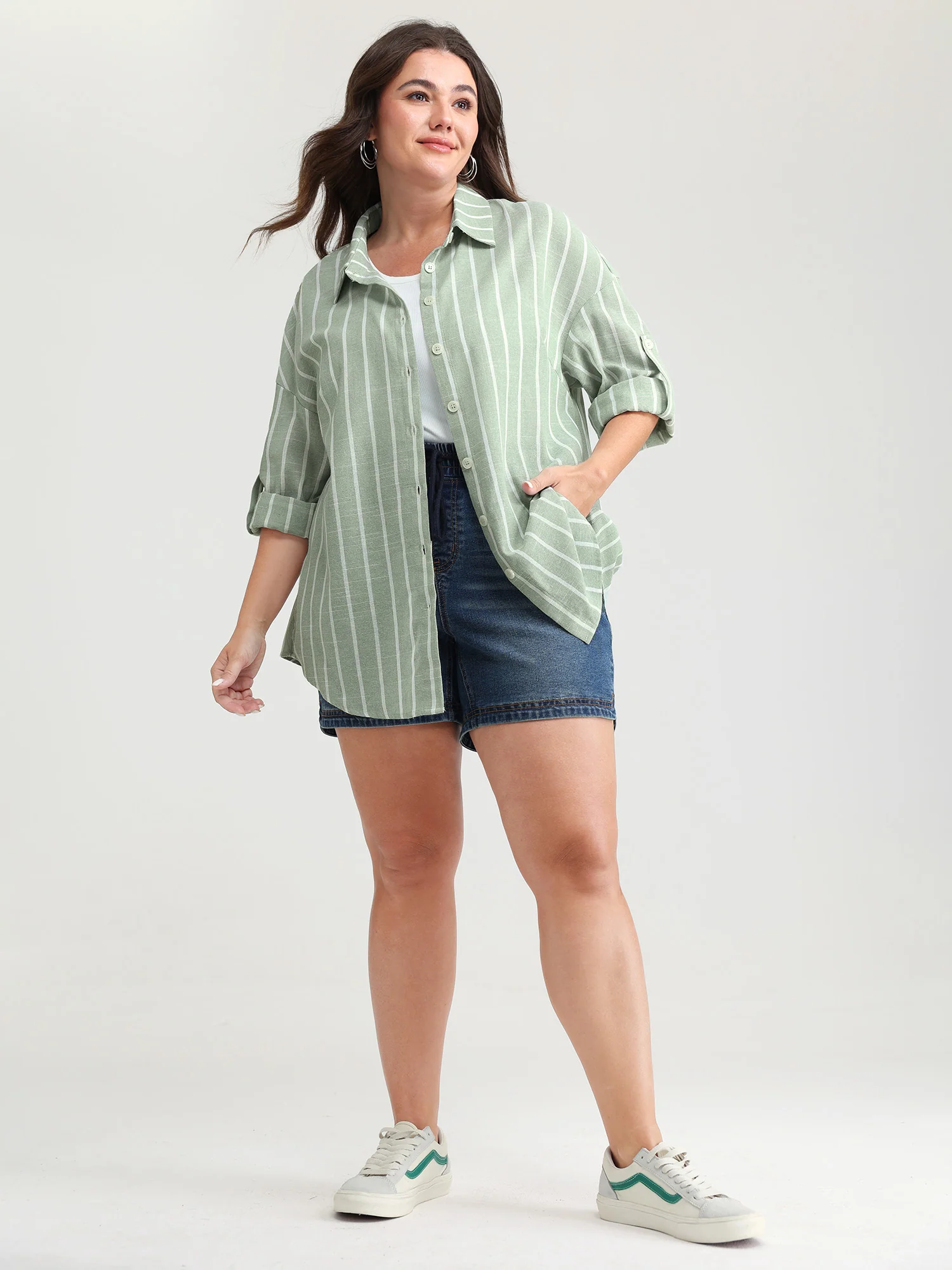 Adjustable Tab Sleeve Button-Down Shirt - Image 3