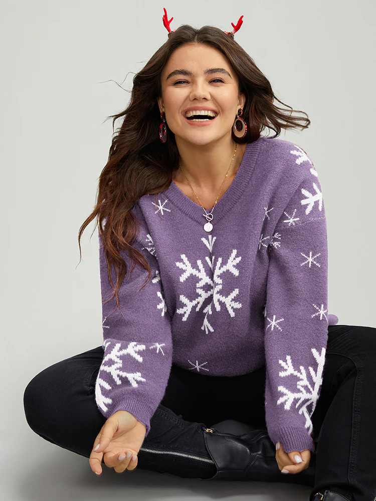 Anti-Pilling Snowflake Print Pullover - Image 3