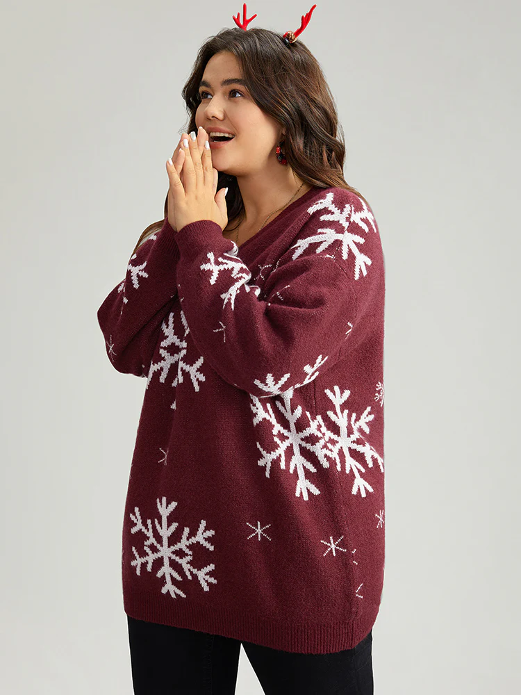 Anti-Pilling Snowflake Print Pullover - Image 9