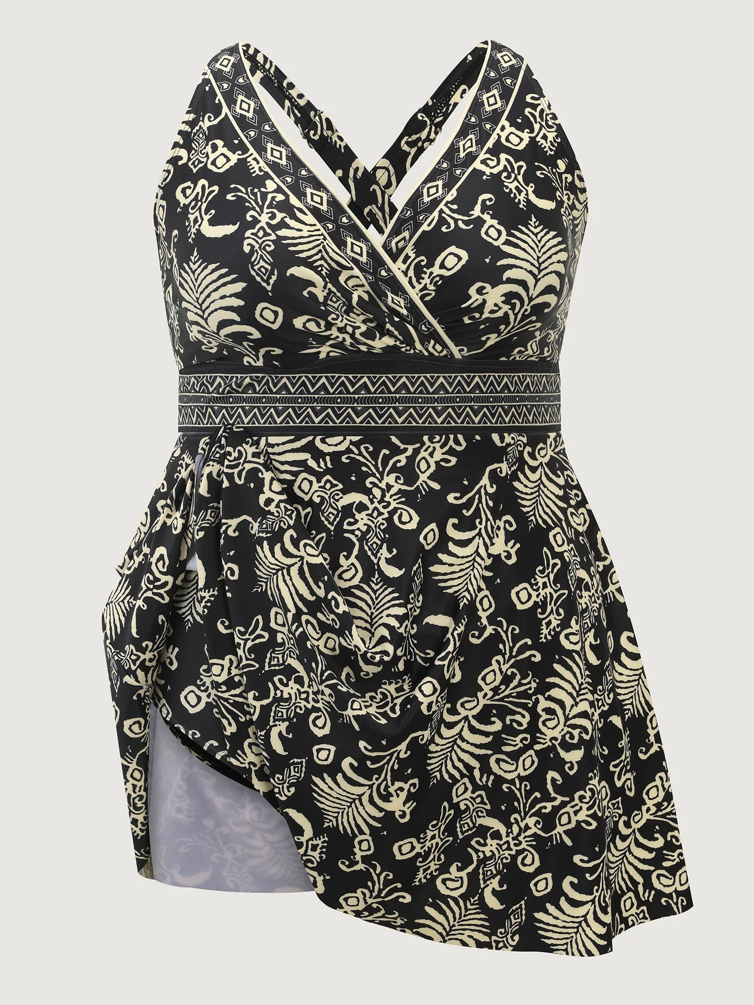 Boho Floral Print Pockets Crossstraps Swim Dress - Image 7