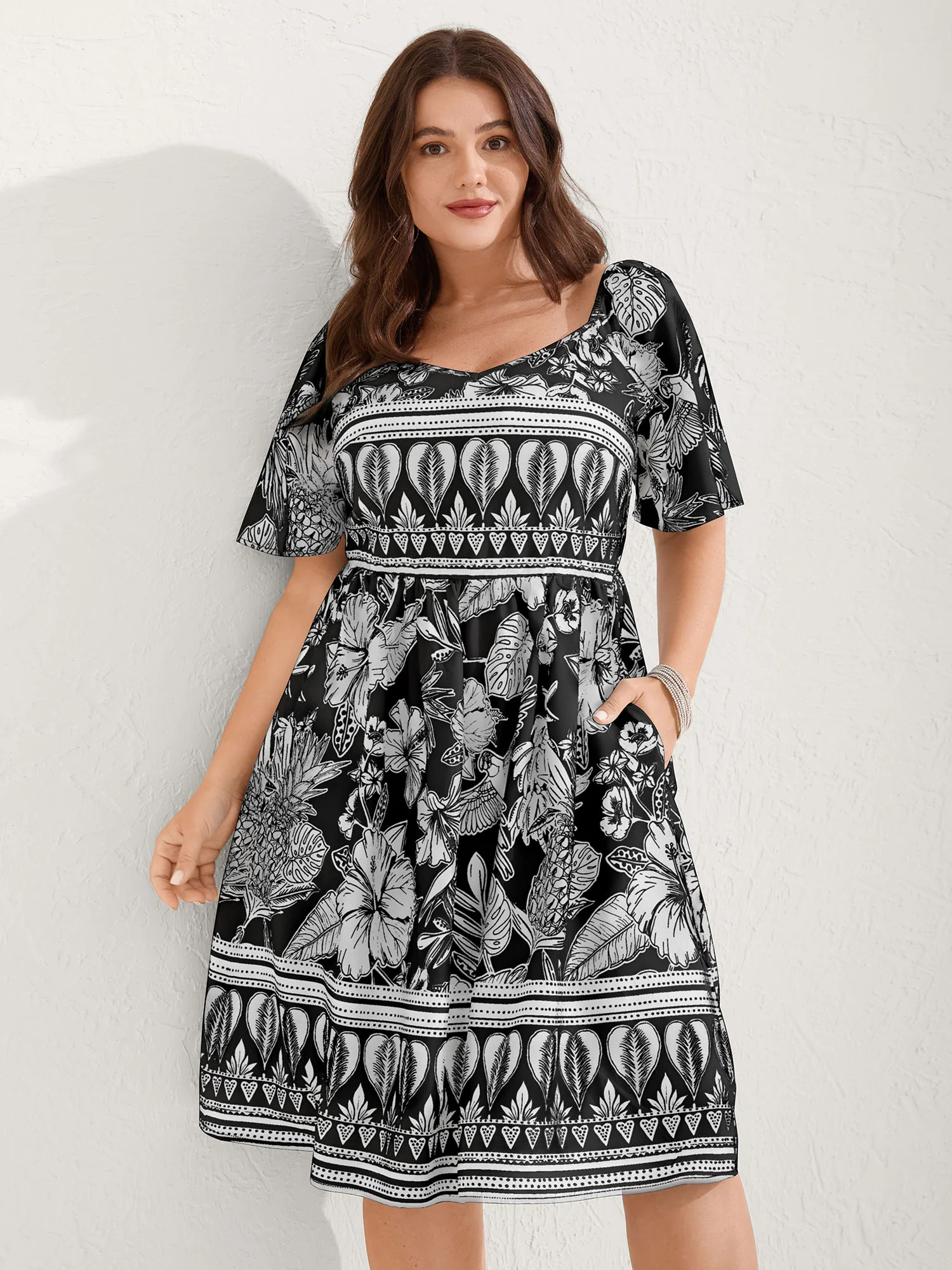 Boho Print Fit Flare Pockets Mini Dress - Image 12