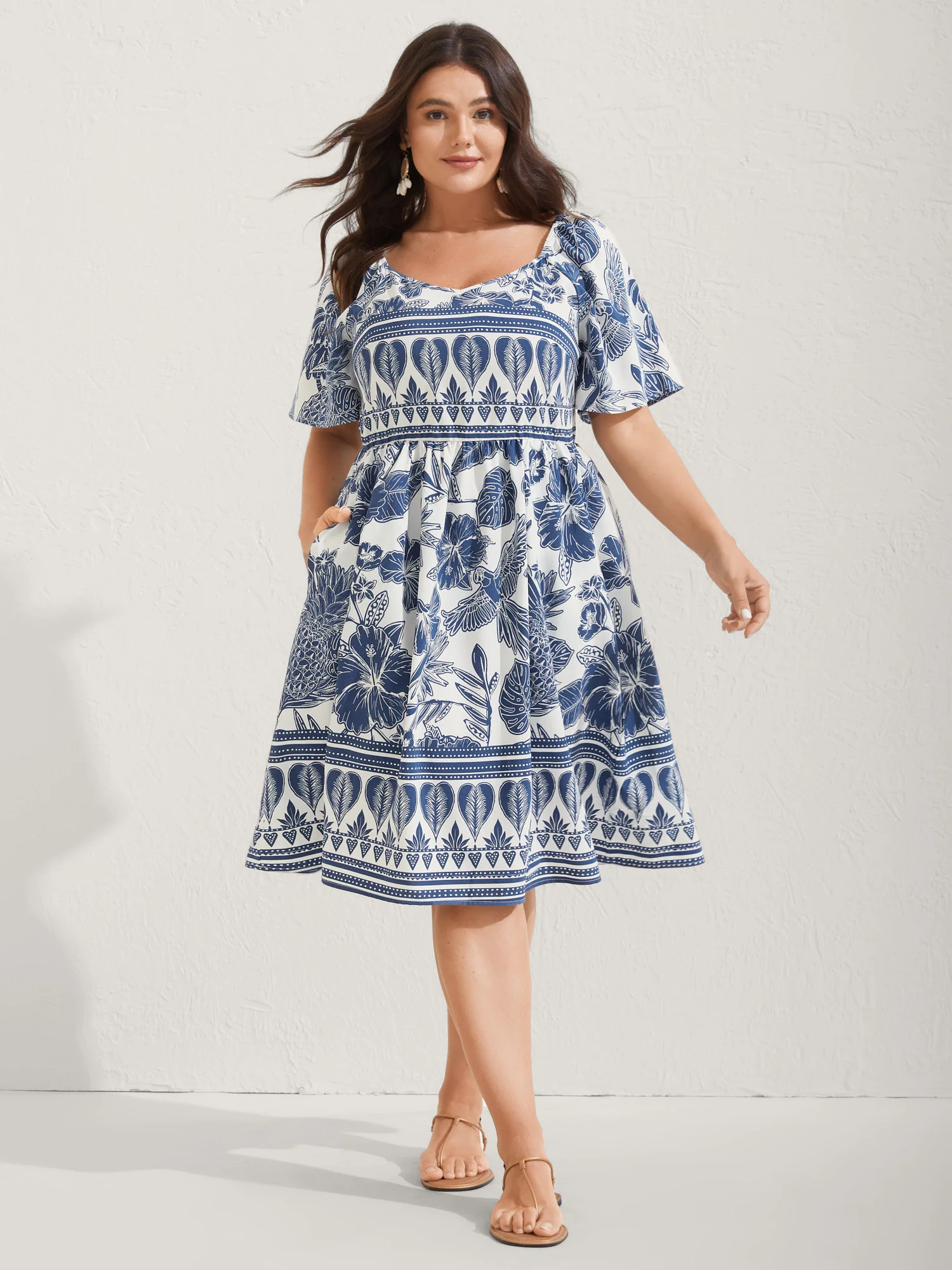 Boho Print Fit Flare Pockets Mini Dress - Image 3