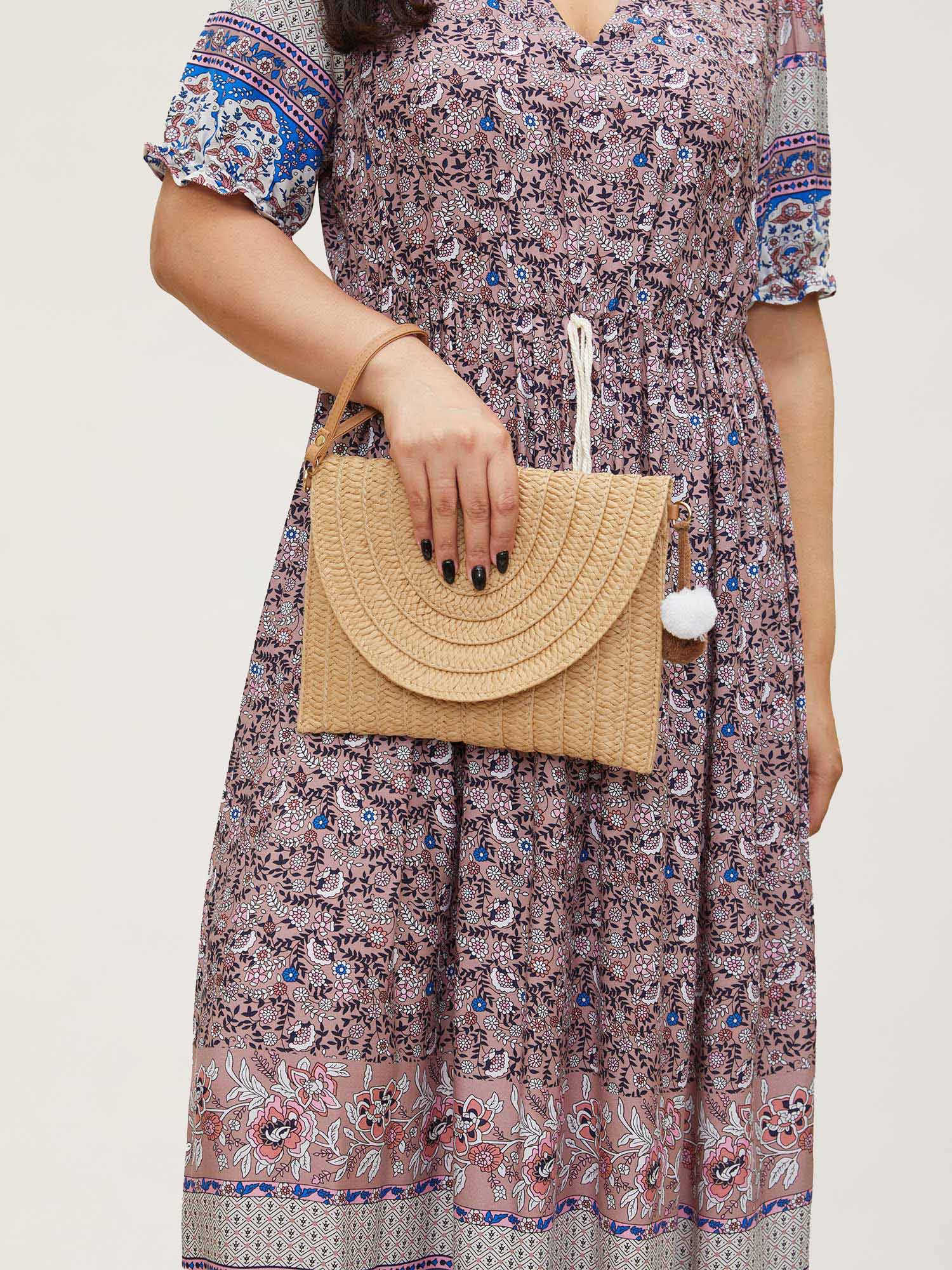 Boho Print Notched Ties Tassel Trim Dress - Image 5