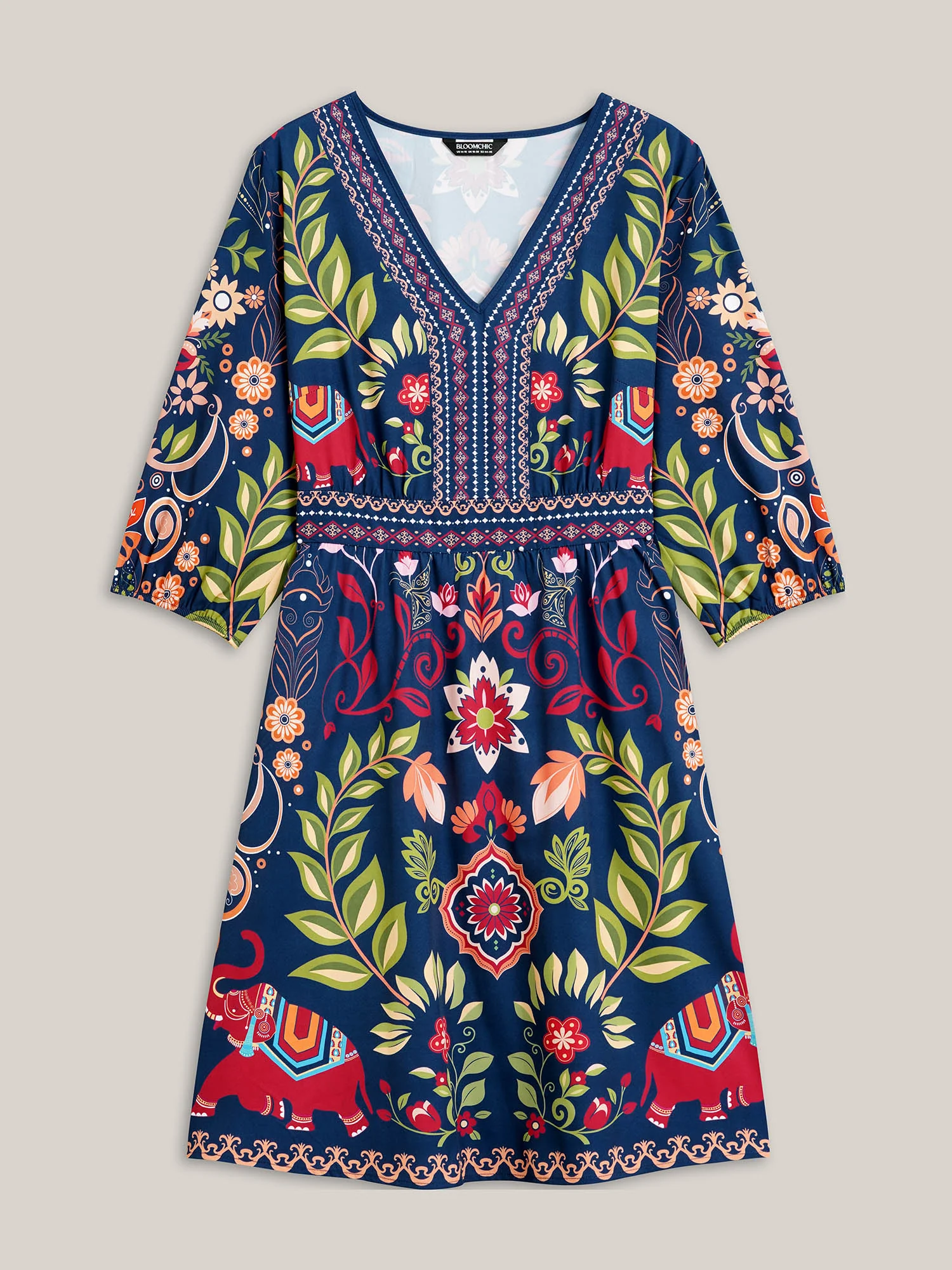 Boho Print V-Neck Pockets Mini Dress - Image 9