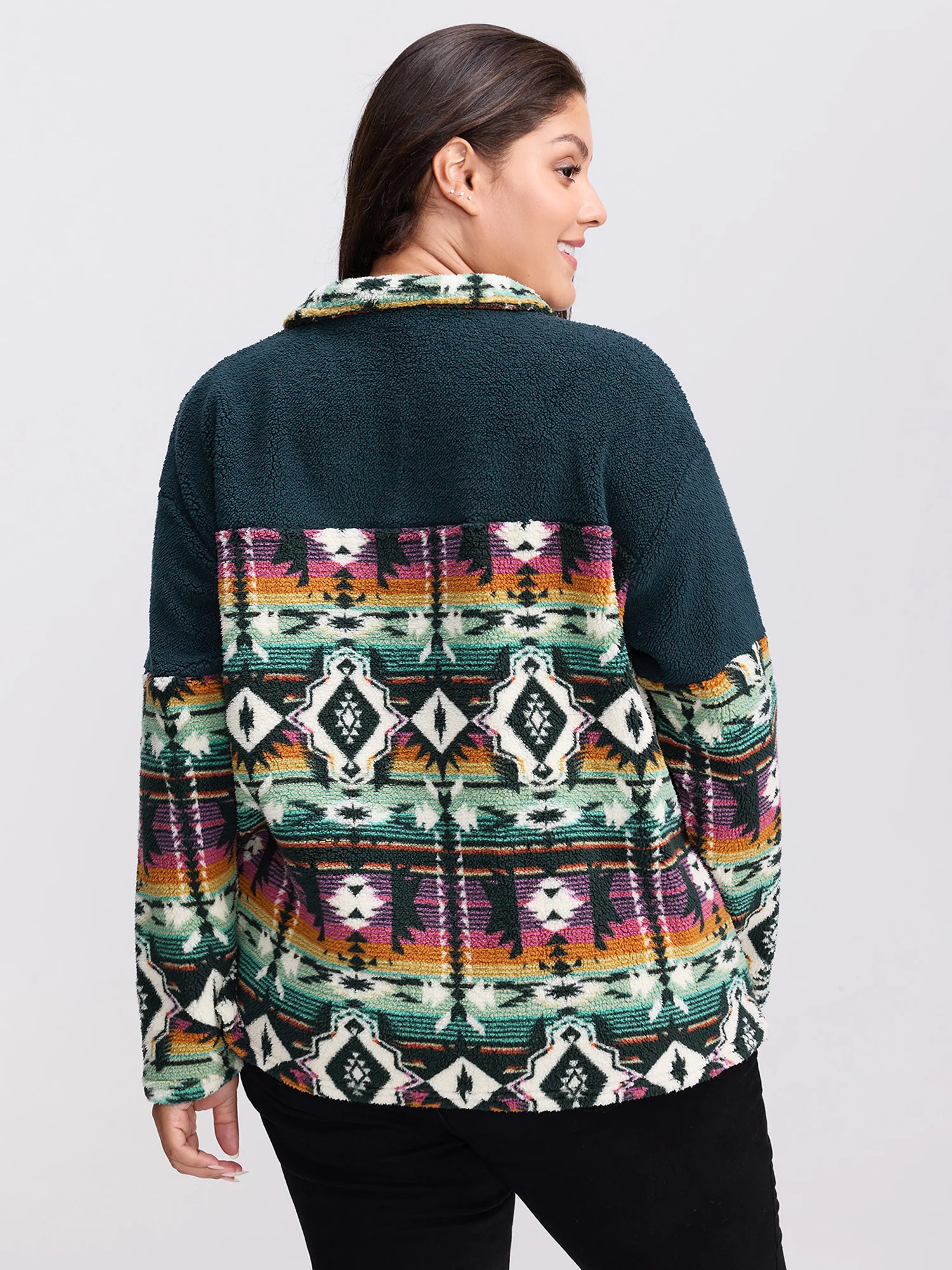 Boho Print Zipper Front Sweatshirt - Image 5