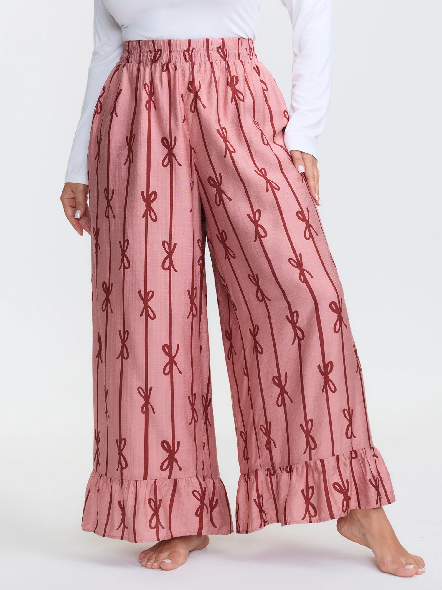 Bowknot Stripes Wide-Leg Lounge Bottoms