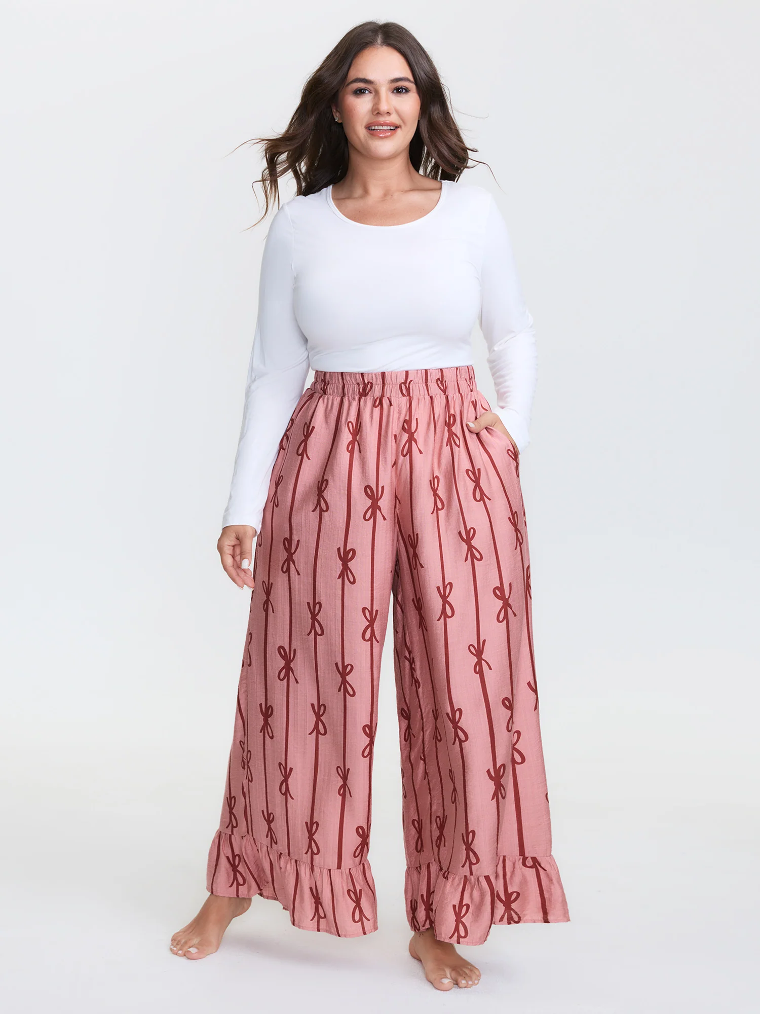 Bowknot Stripes Wide-Leg Lounge Bottoms - Image 2