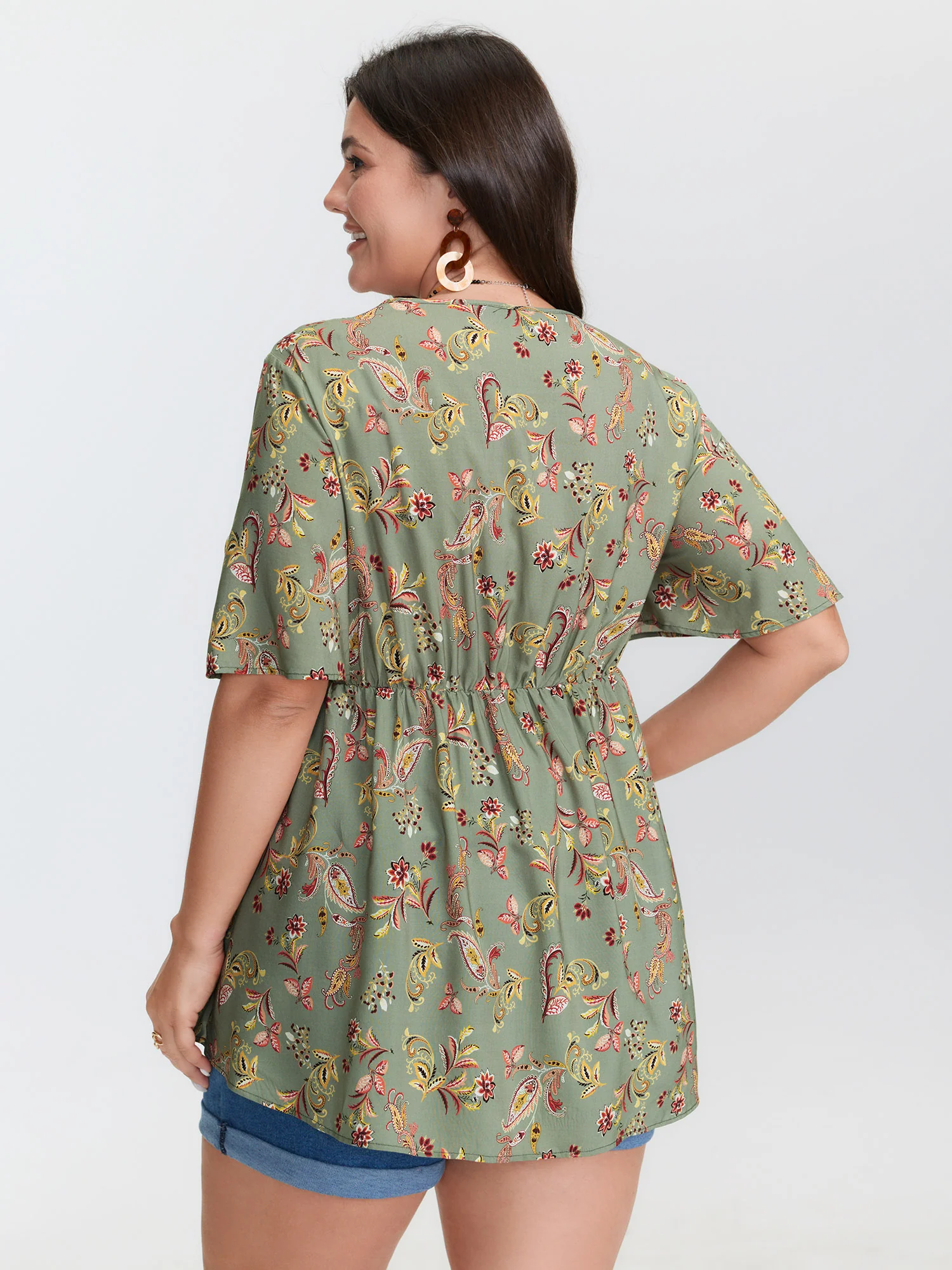 Breezy Floral Print Stretchy Waist Blouse - Image 4