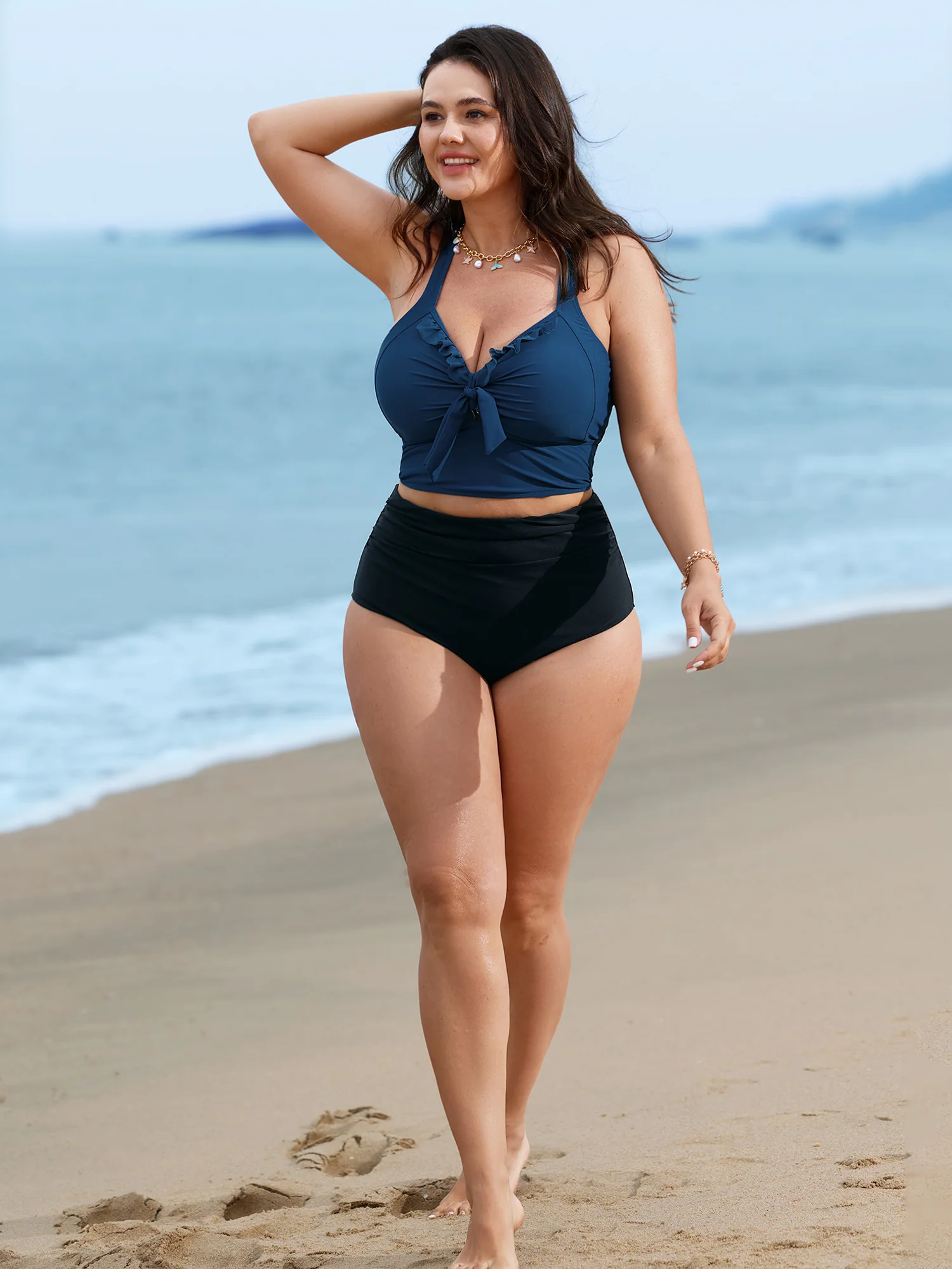Bust Knot-Tie Ruffle Trim Supportive Swim Top - Image 9