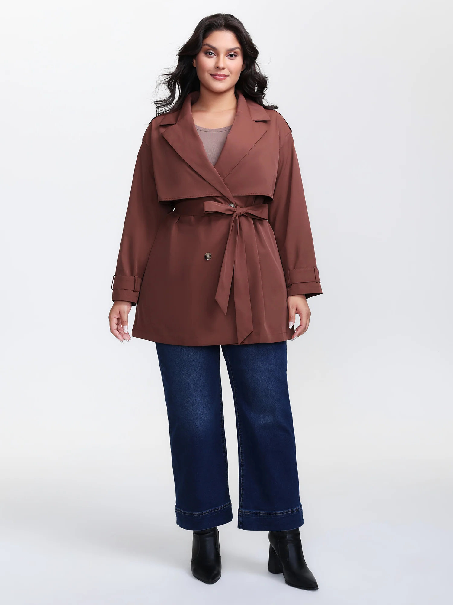 Button Belted Layered Trench Coat - Image 3
