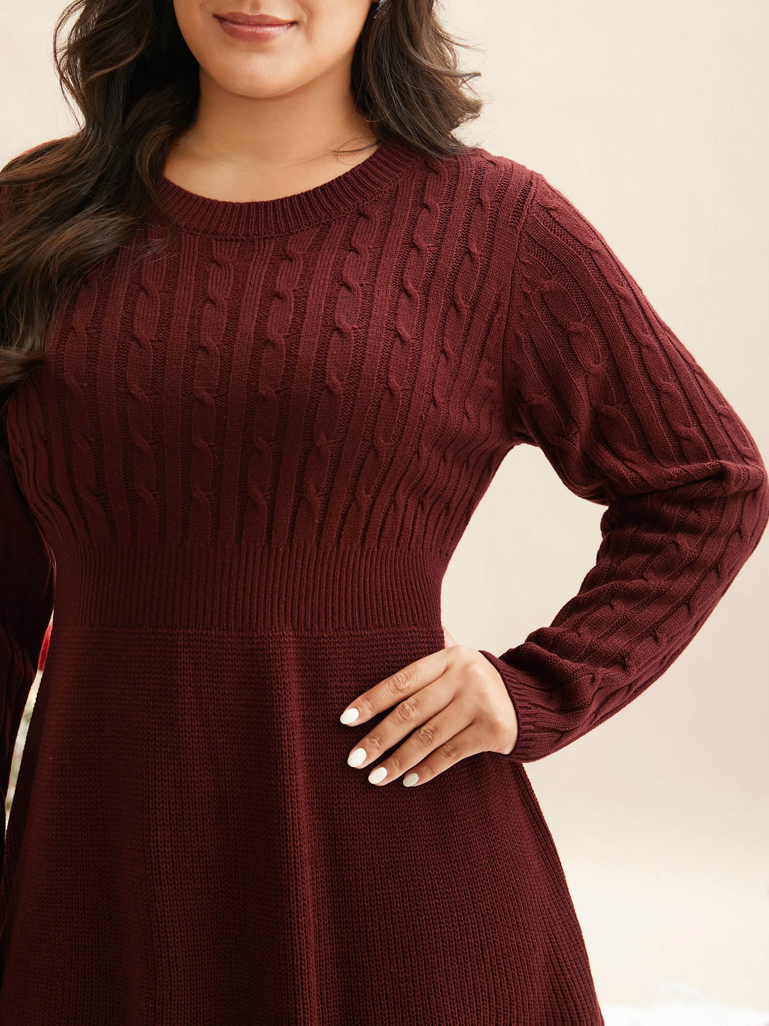 Cable Knit Fit-and-Flare Mini Sweater Dress - Image 10