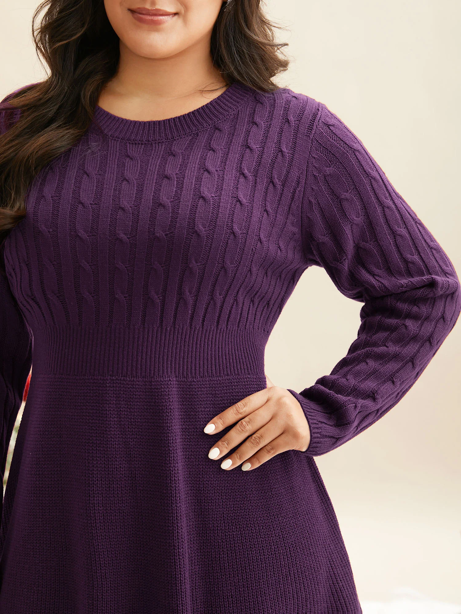 Cable Knit Fit-and-Flare Mini Sweater Dress - Image 17