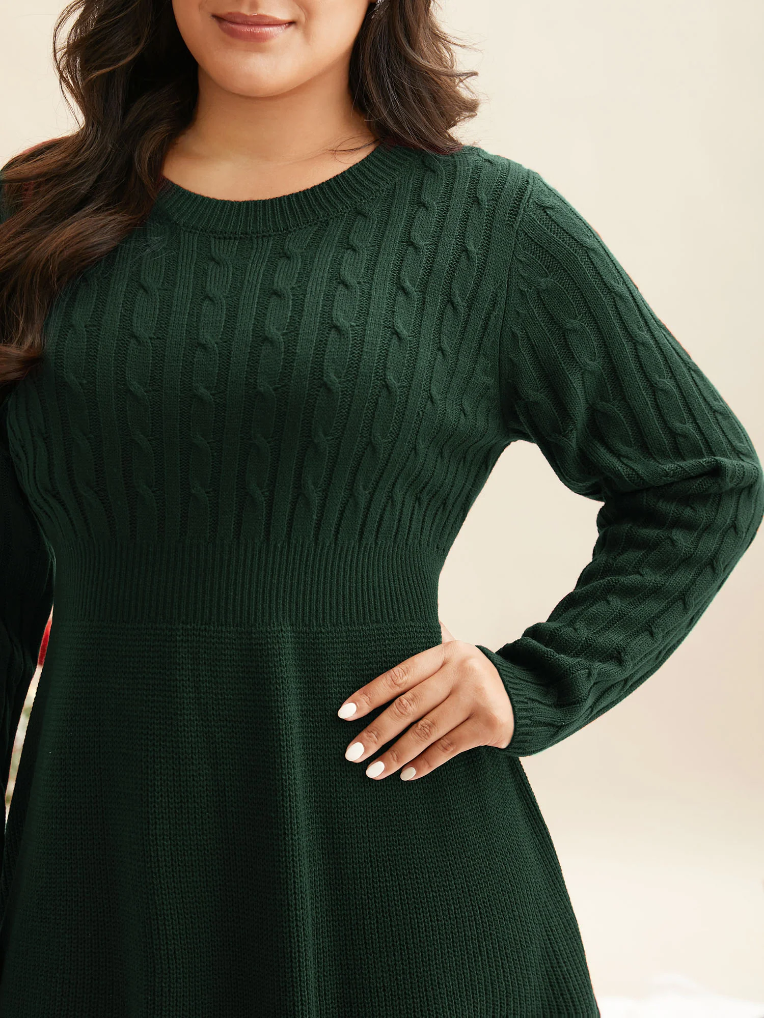 Cable Knit Fit-and-Flare Mini Sweater Dress - Image 5