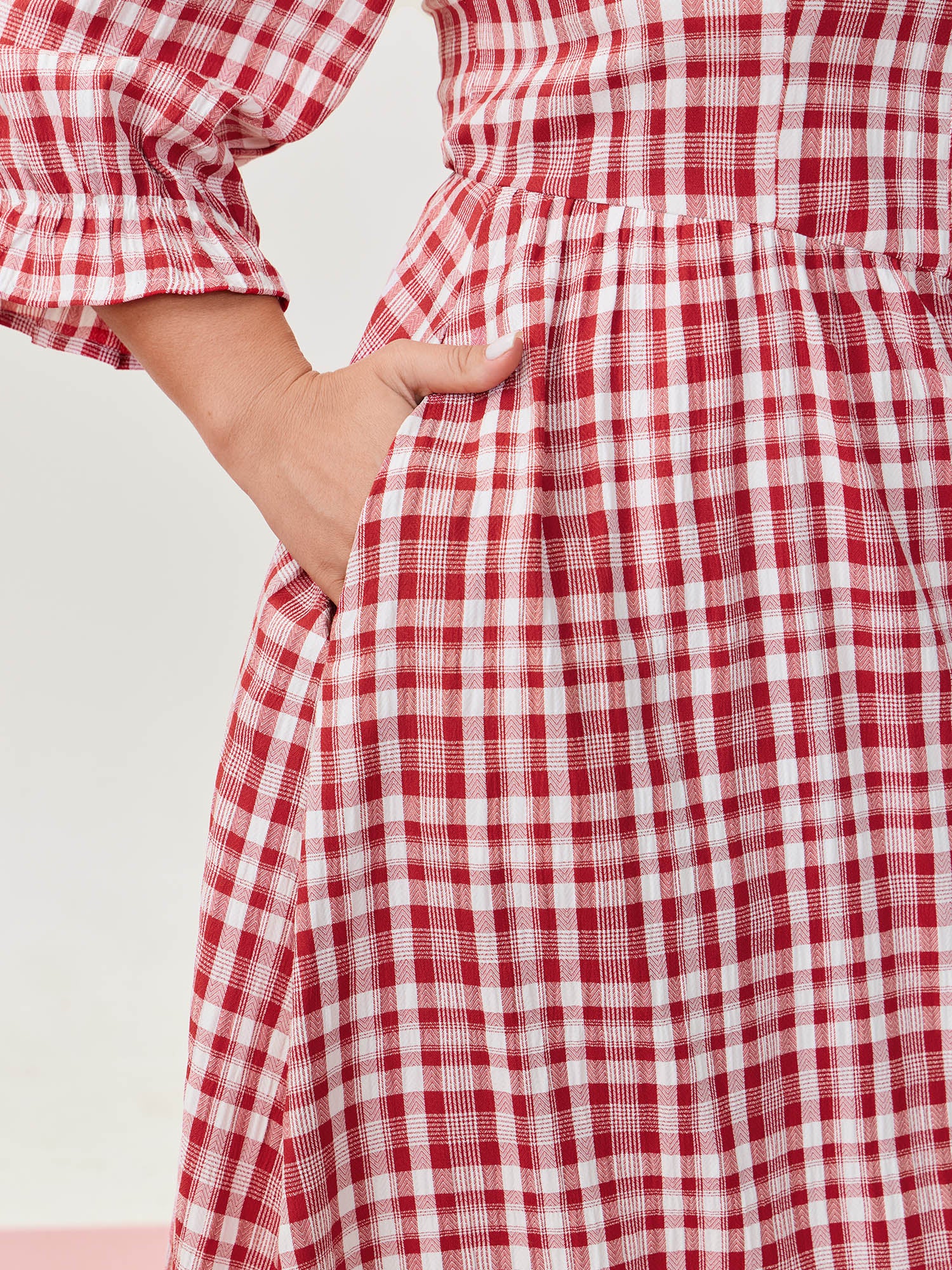 Checkered Print Pockets Button Maxi Dress - Image 4