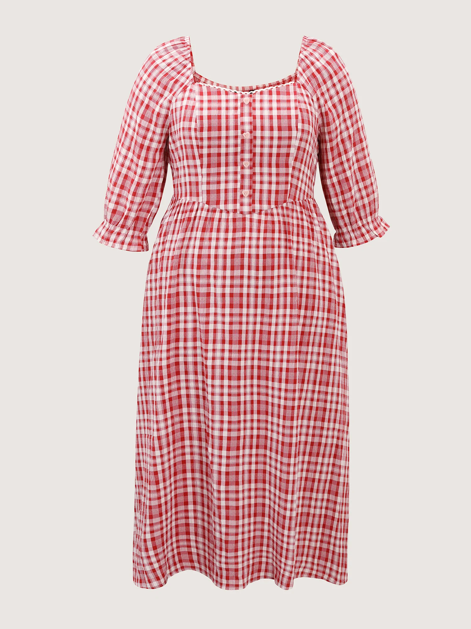 Checkered Print Pockets Button Maxi Dress - Image 8