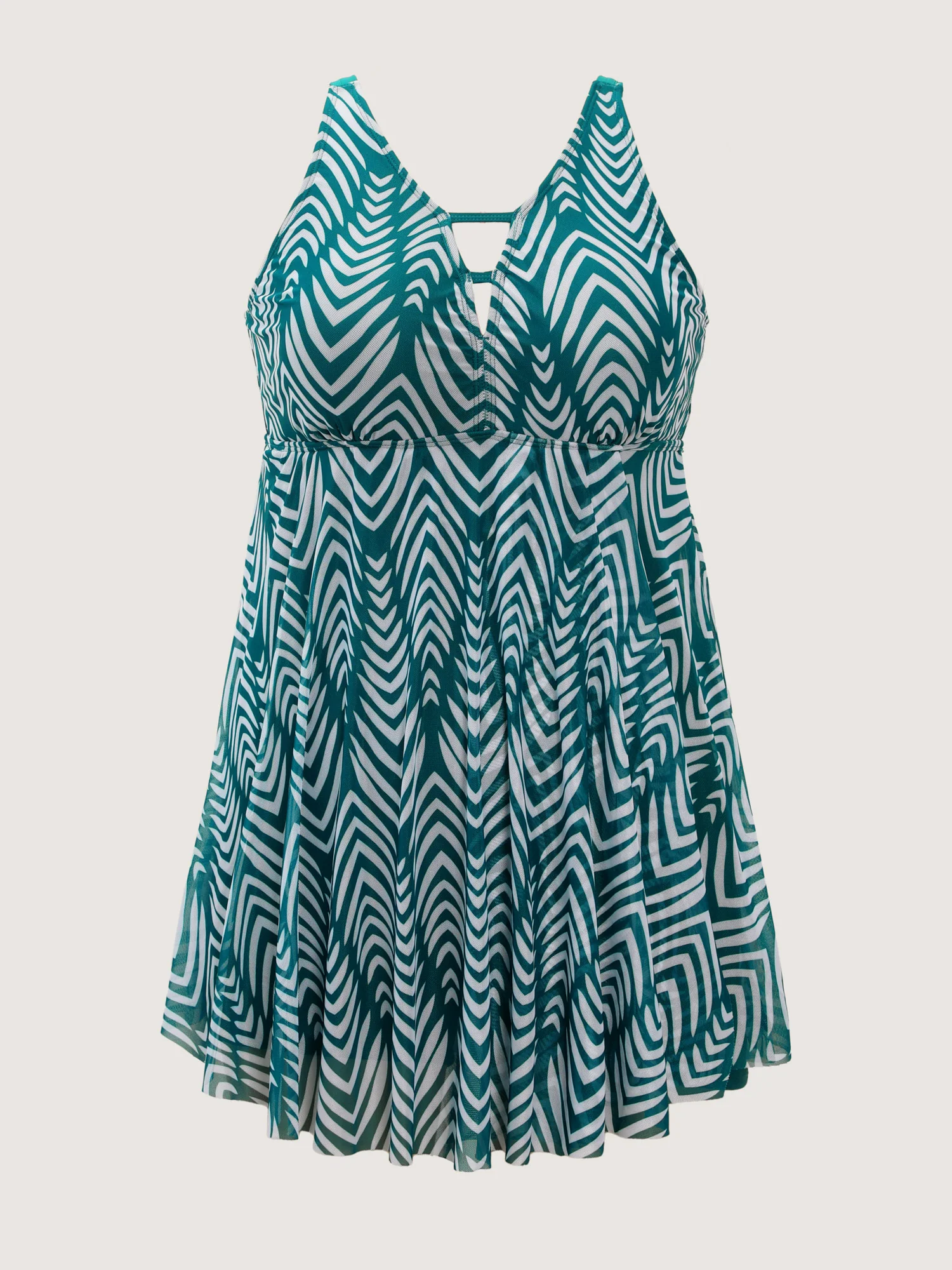 Chevron Print Flowy V-Neck Pocket Swim Dress - Image 6