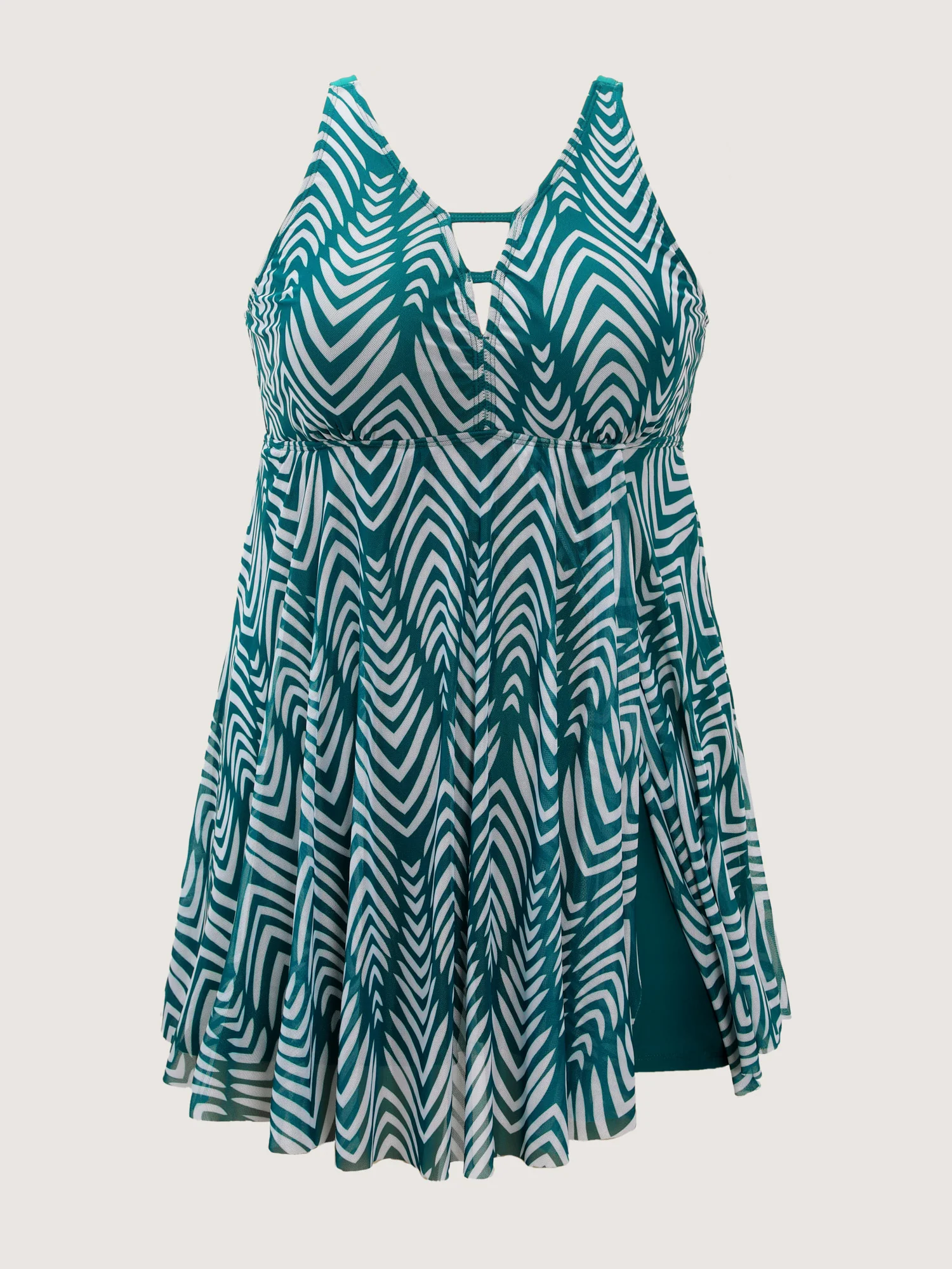 Chevron Print Flowy V-Neck Pocket Swim Dress - Image 7