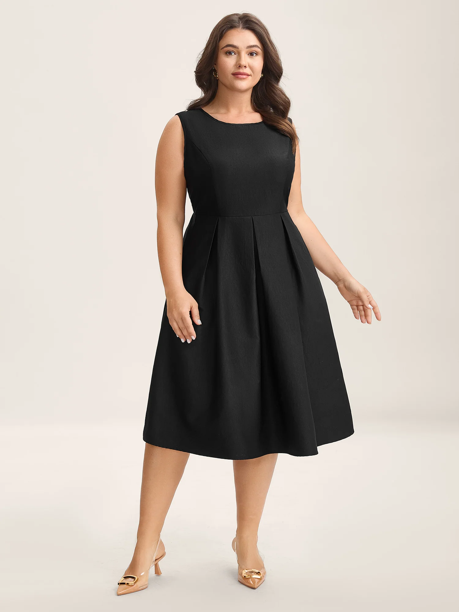 Classic Woven Inner Pleated Midi Dress - Image 3