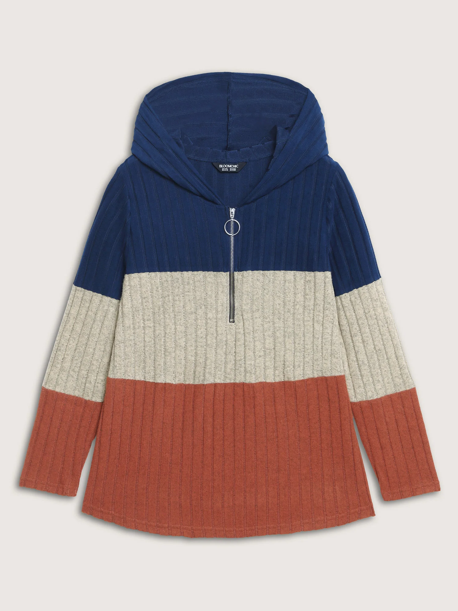 Color Block Half Zipper Ribbed Hoodie - Image 7