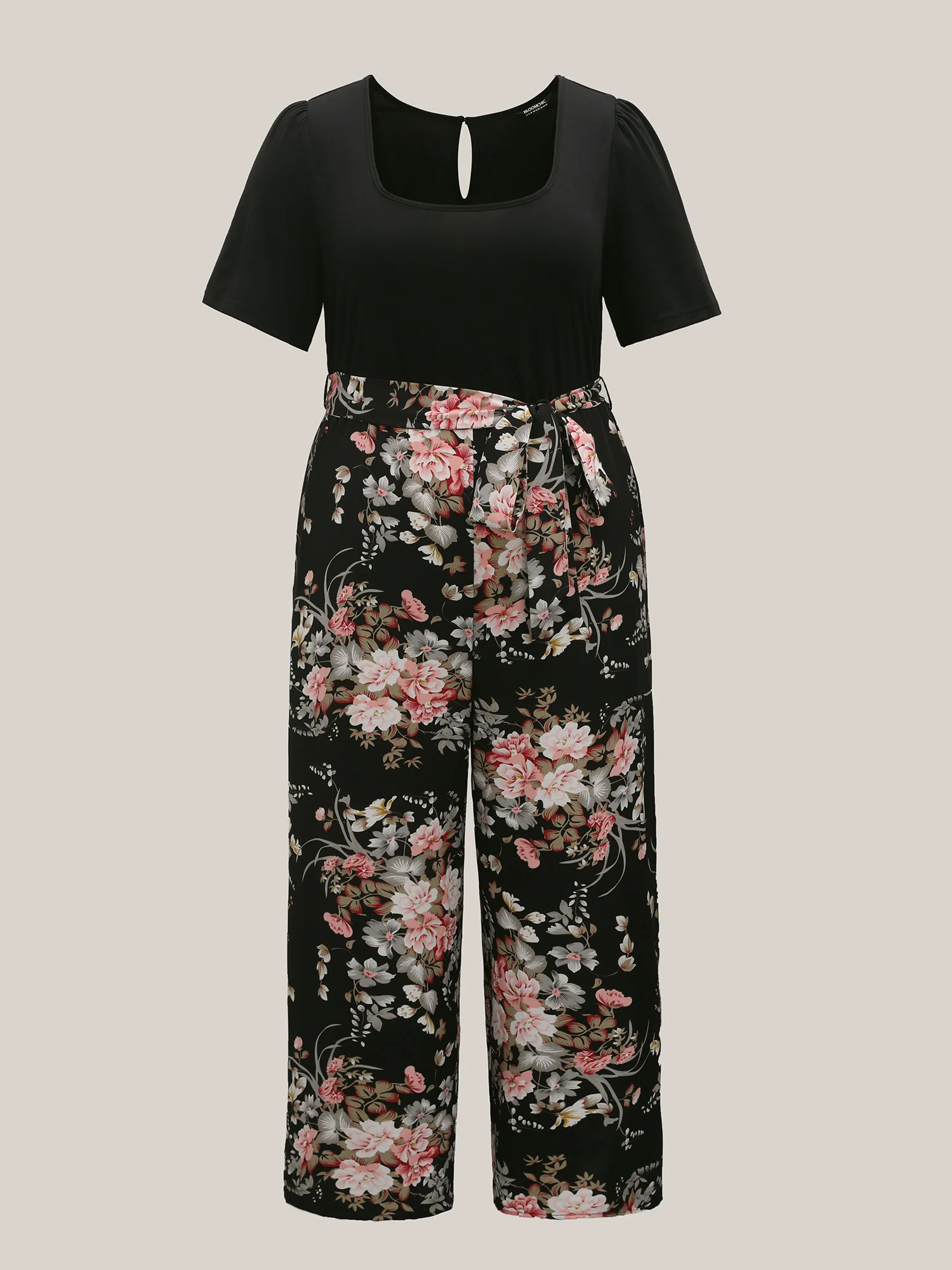 Color Contrast Belted Panel Pockets Jumpsuit - Image 5