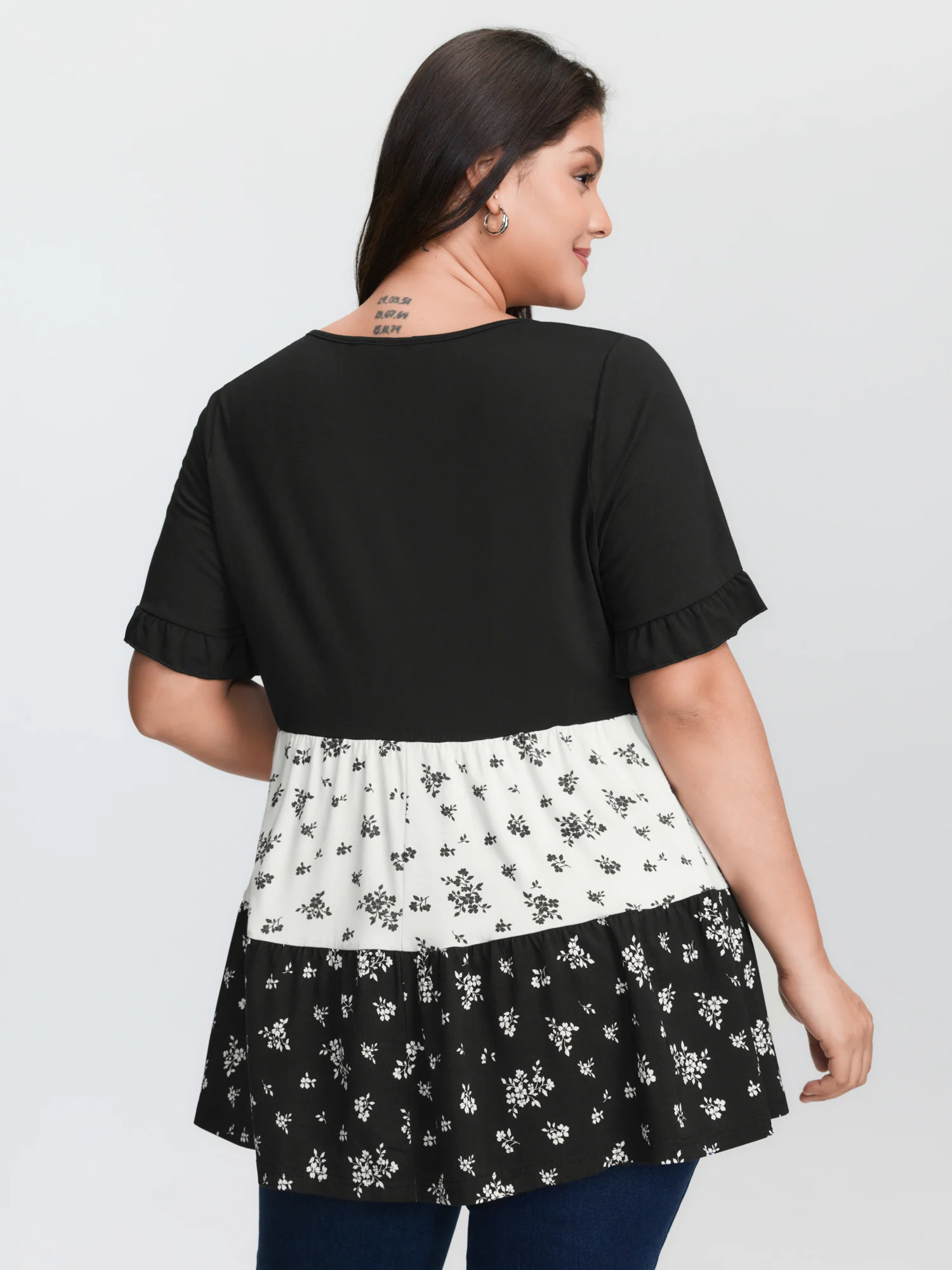 Color Contrast Floral Print Tiered Top - Image 5