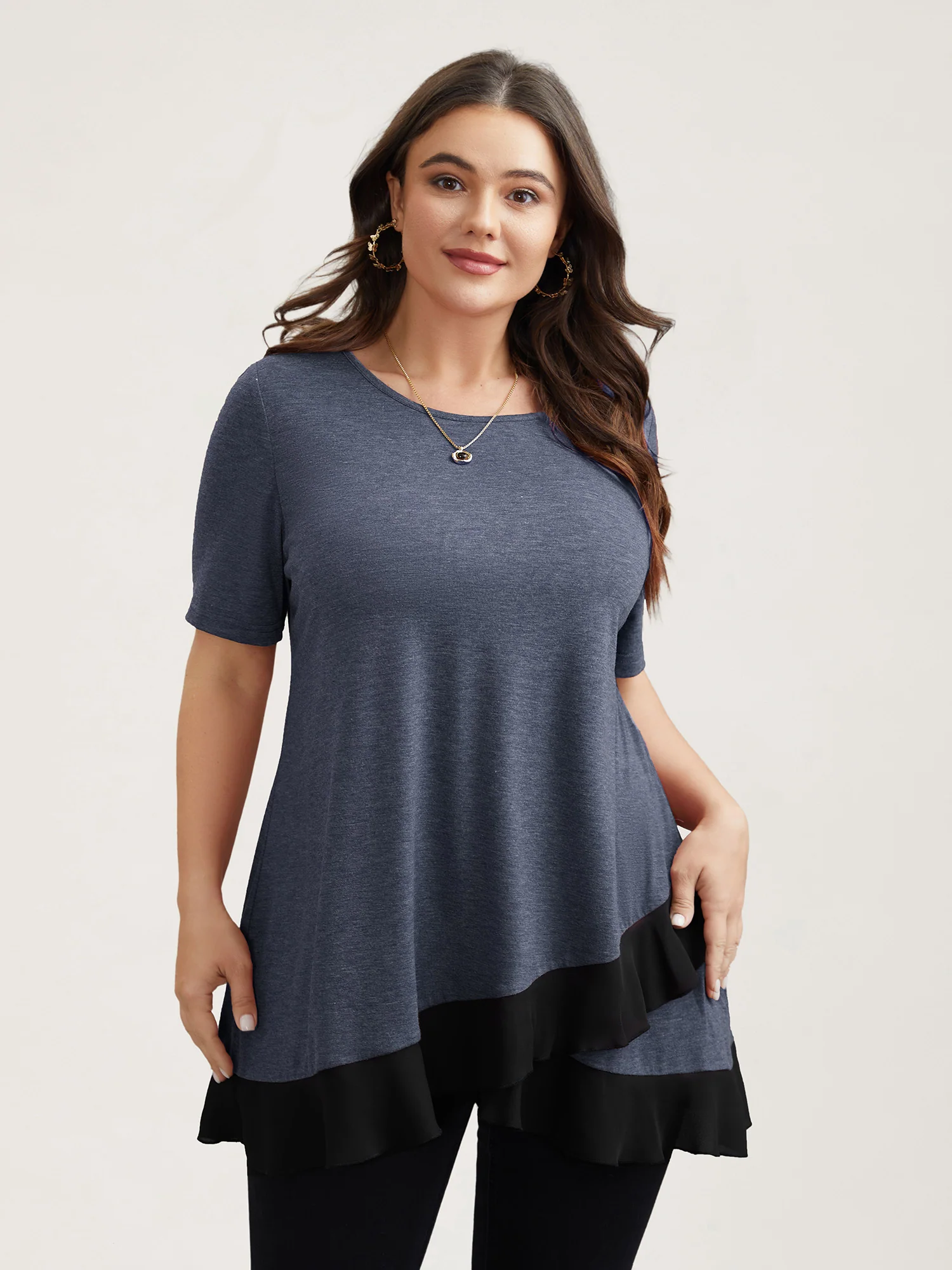 Color Contrast Overlap Hem Flared Top - Image 4