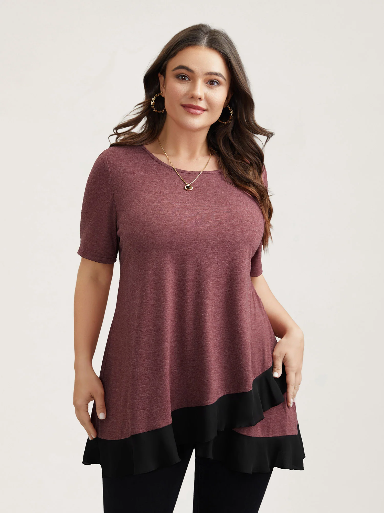 Color Contrast Overlap Hem Flared Top - Image 9
