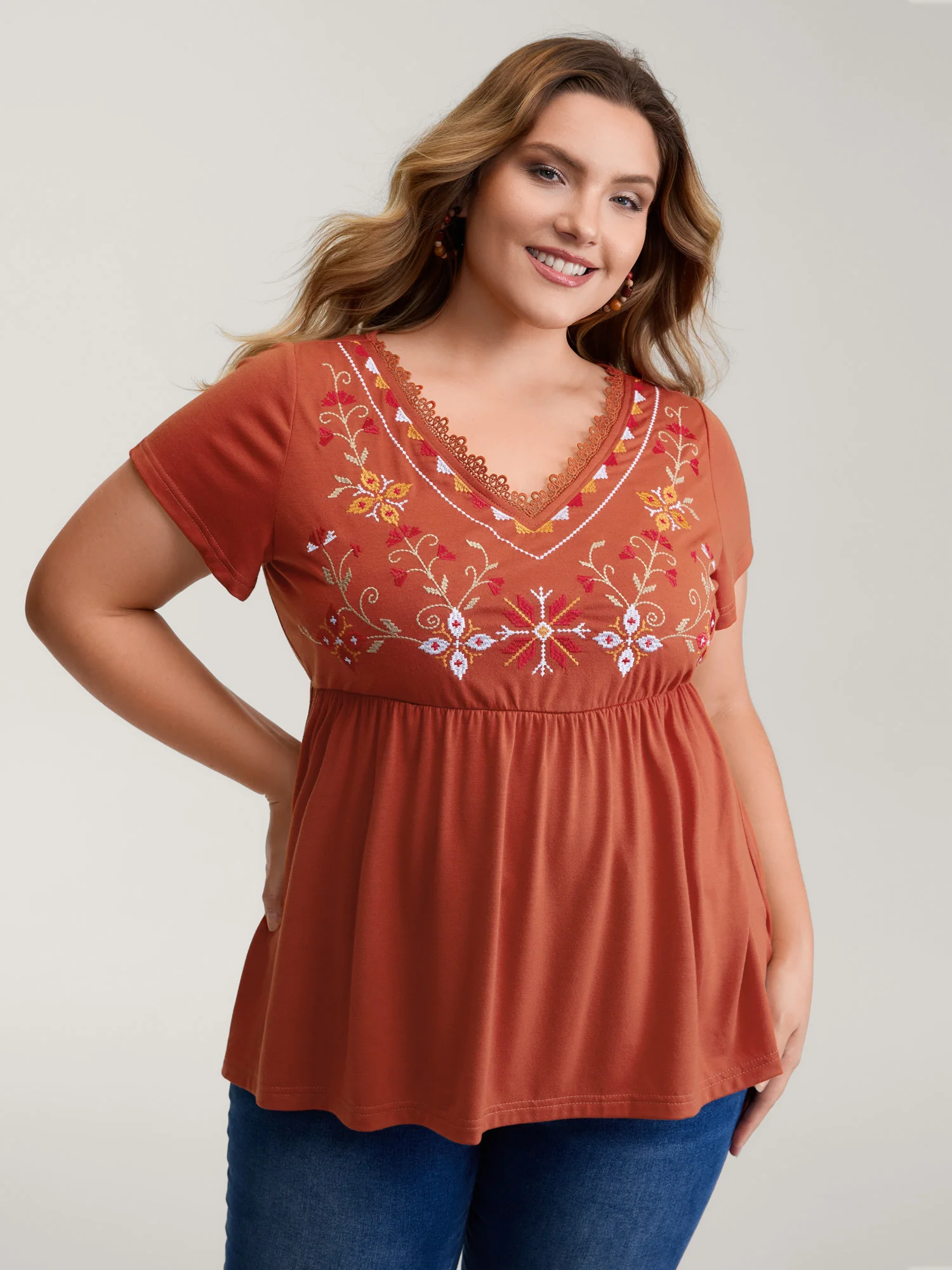 Color Floral Embroidery Lace Knit Top - Image 9