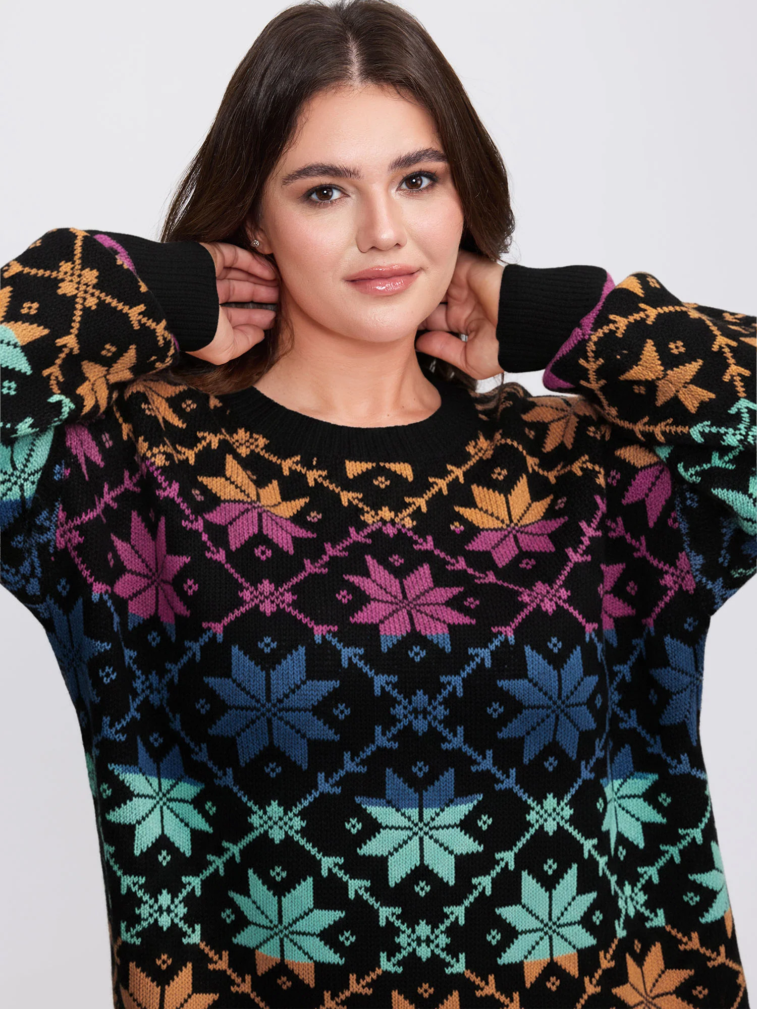 Color Gradient Snowflake Pattern Pullover - Image 2