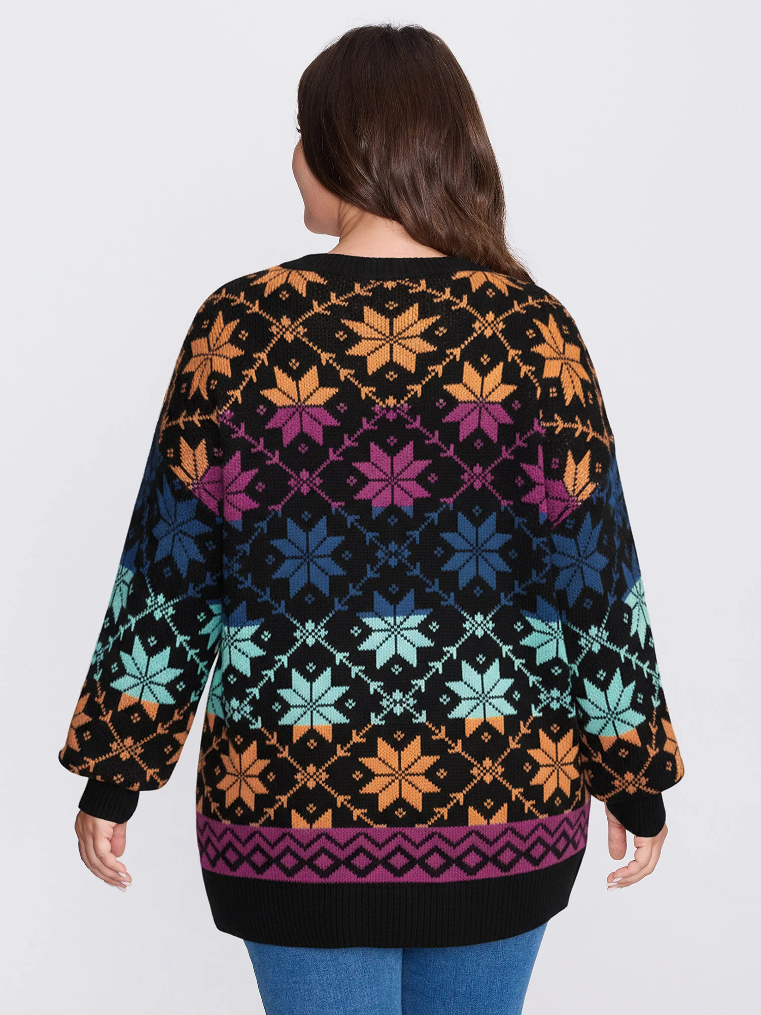 Color Gradient Snowflake Pattern Pullover - Image 4