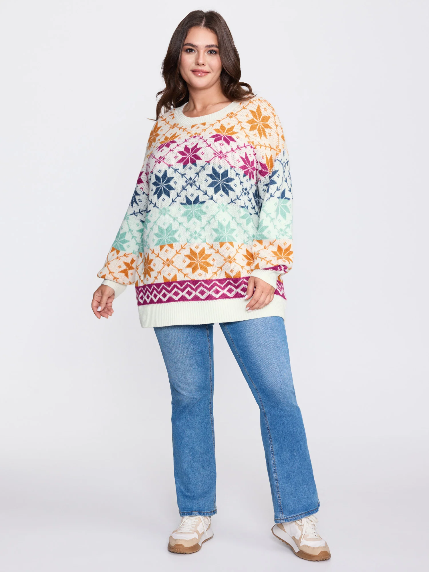 Color Gradient Snowflake Pattern Pullover - Image 7