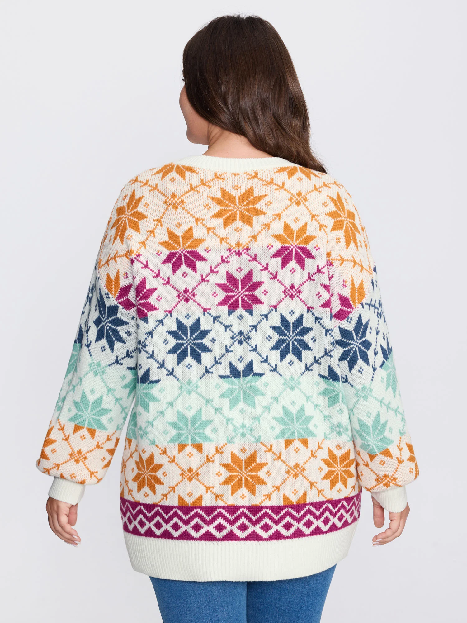 Color Gradient Snowflake Pattern Pullover - Image 8