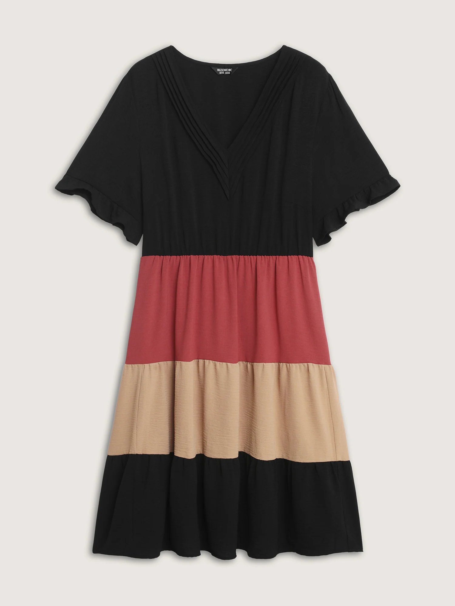 Colorblock Tiered Pockets Midi Dress - Image 8