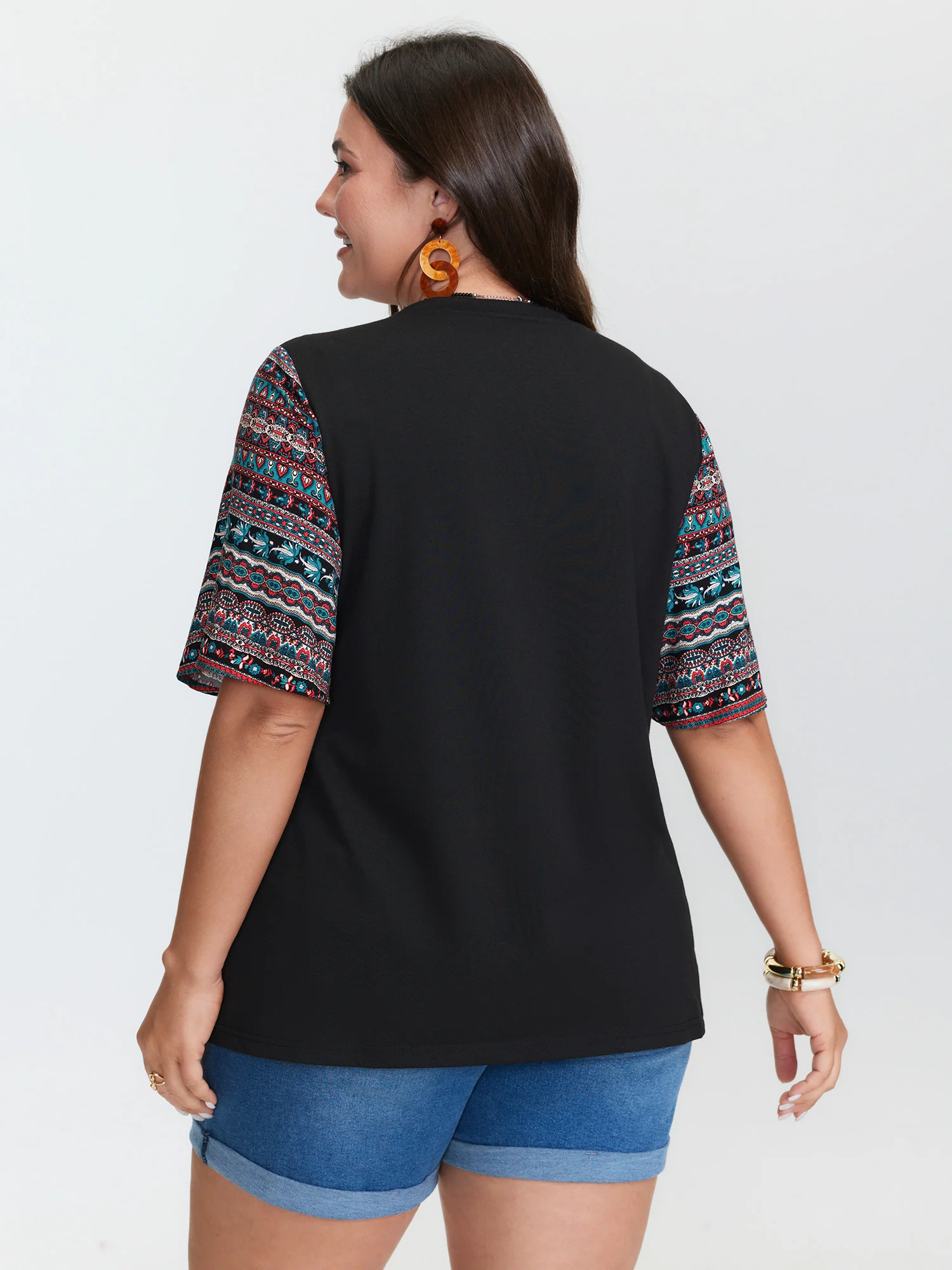 Colorful Boho Sleeve V-Neck Blouse - Image 4
