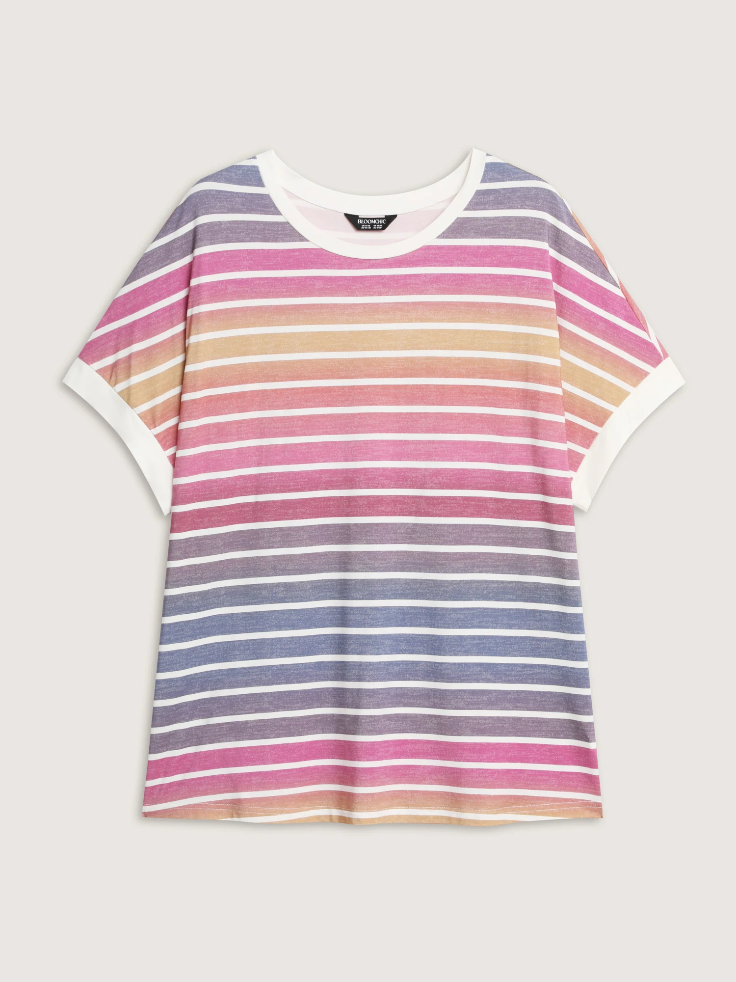 Colorful Gradient Stripe Round Neck T-Shirt - Image 7