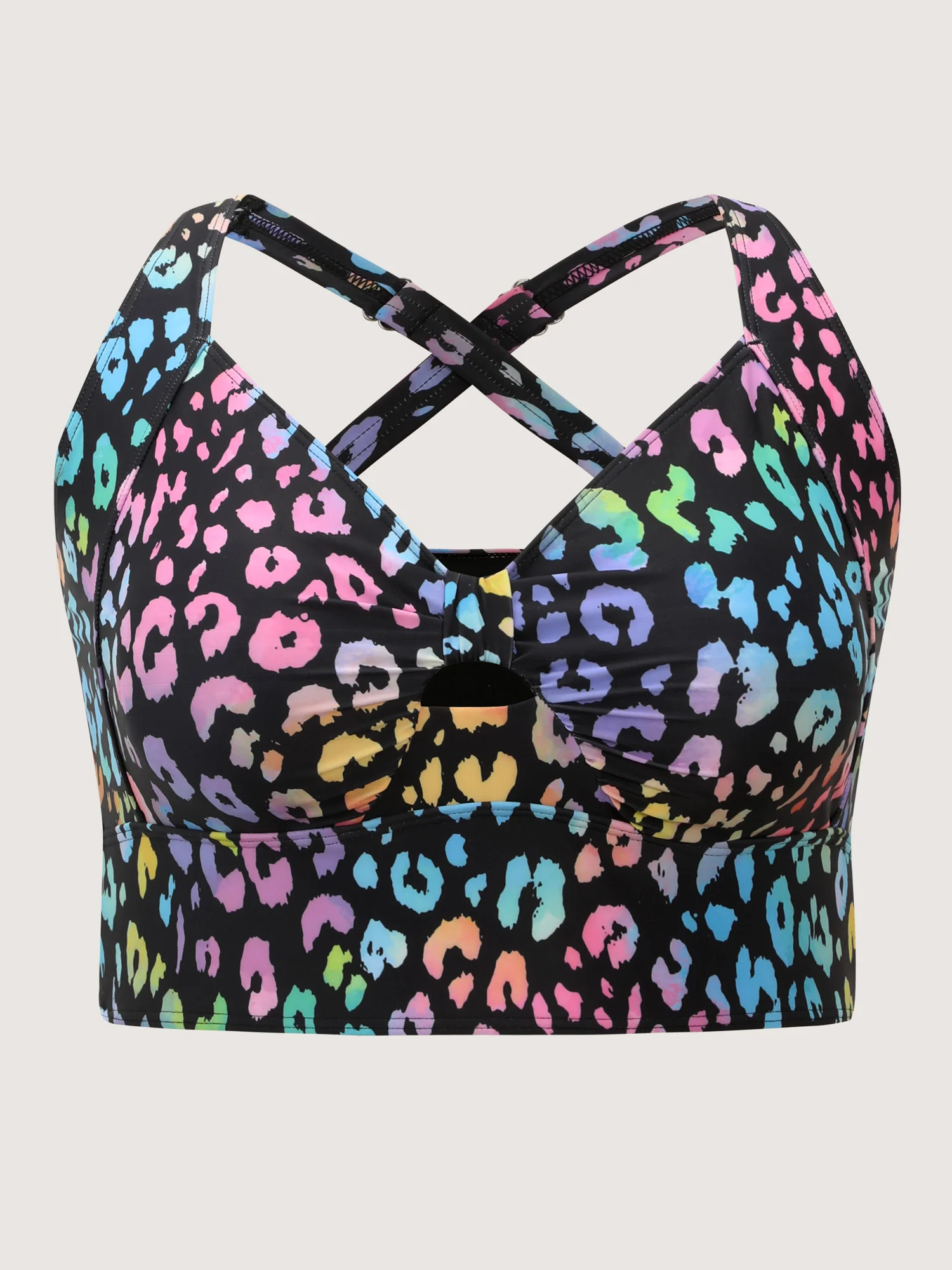 Colorful Leopard Print Cut-Out Swim Top - Image 7