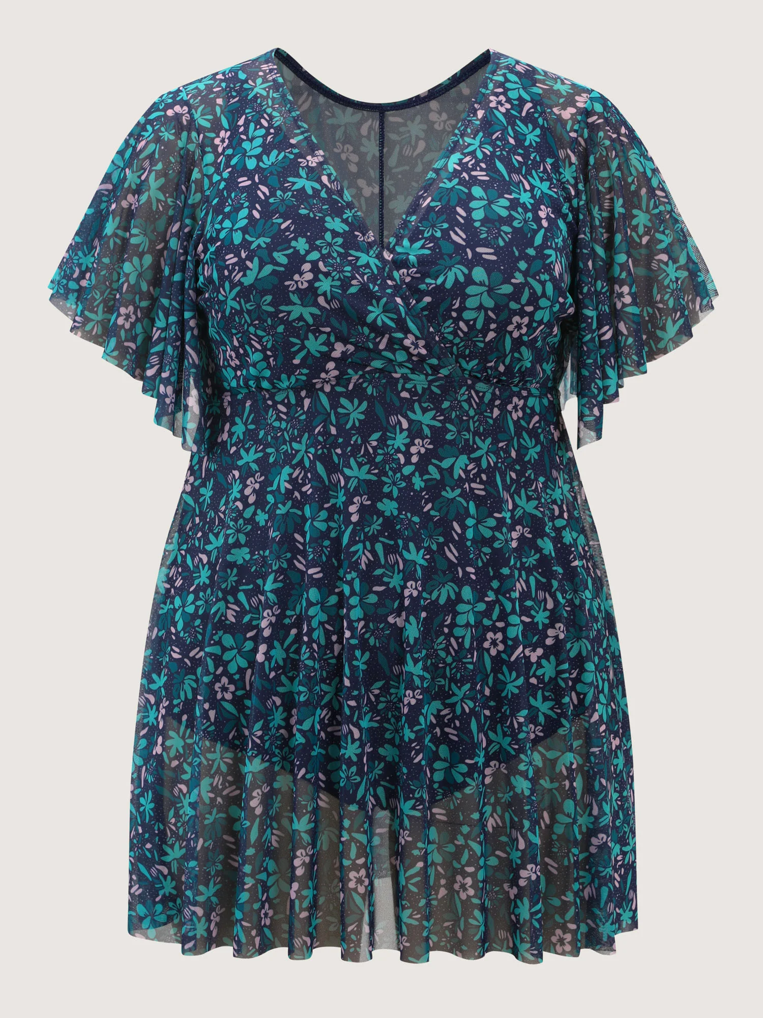 Colorful Sheer Floral Print Swim Dress - Image 9