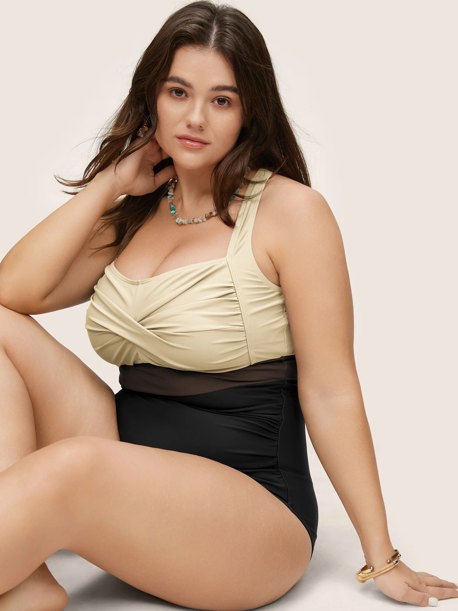 Contrast Twist Front Tummy-Control One Piece Swimsuit - Image 32