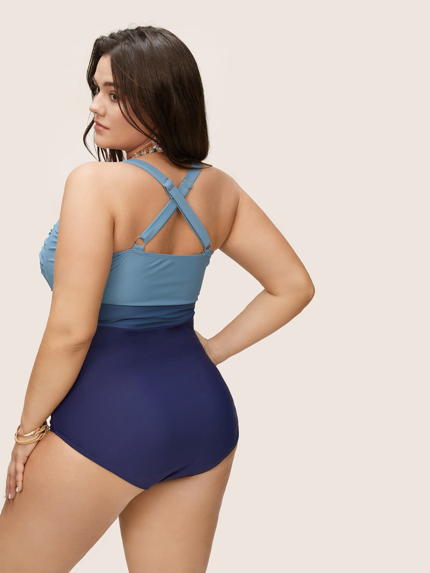 Contrast Twist Front Tummy-Control One Piece Swimsuit - Image 49
