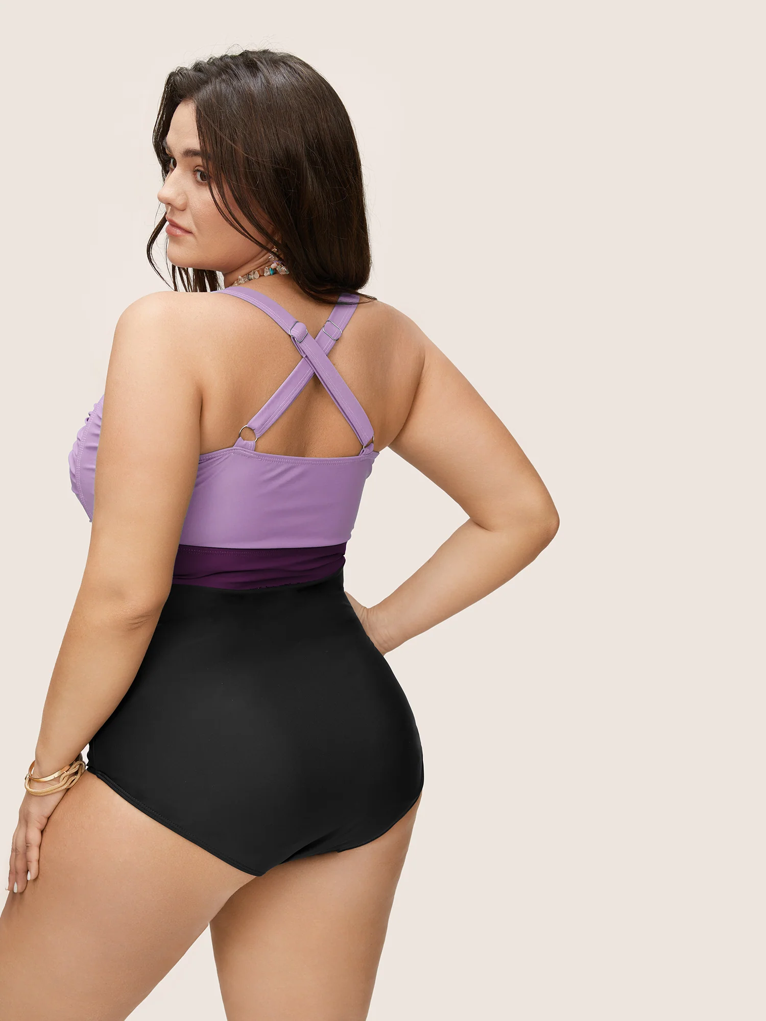 Contrast Twist Front Tummy-Control One Piece Swimsuit - Image 54