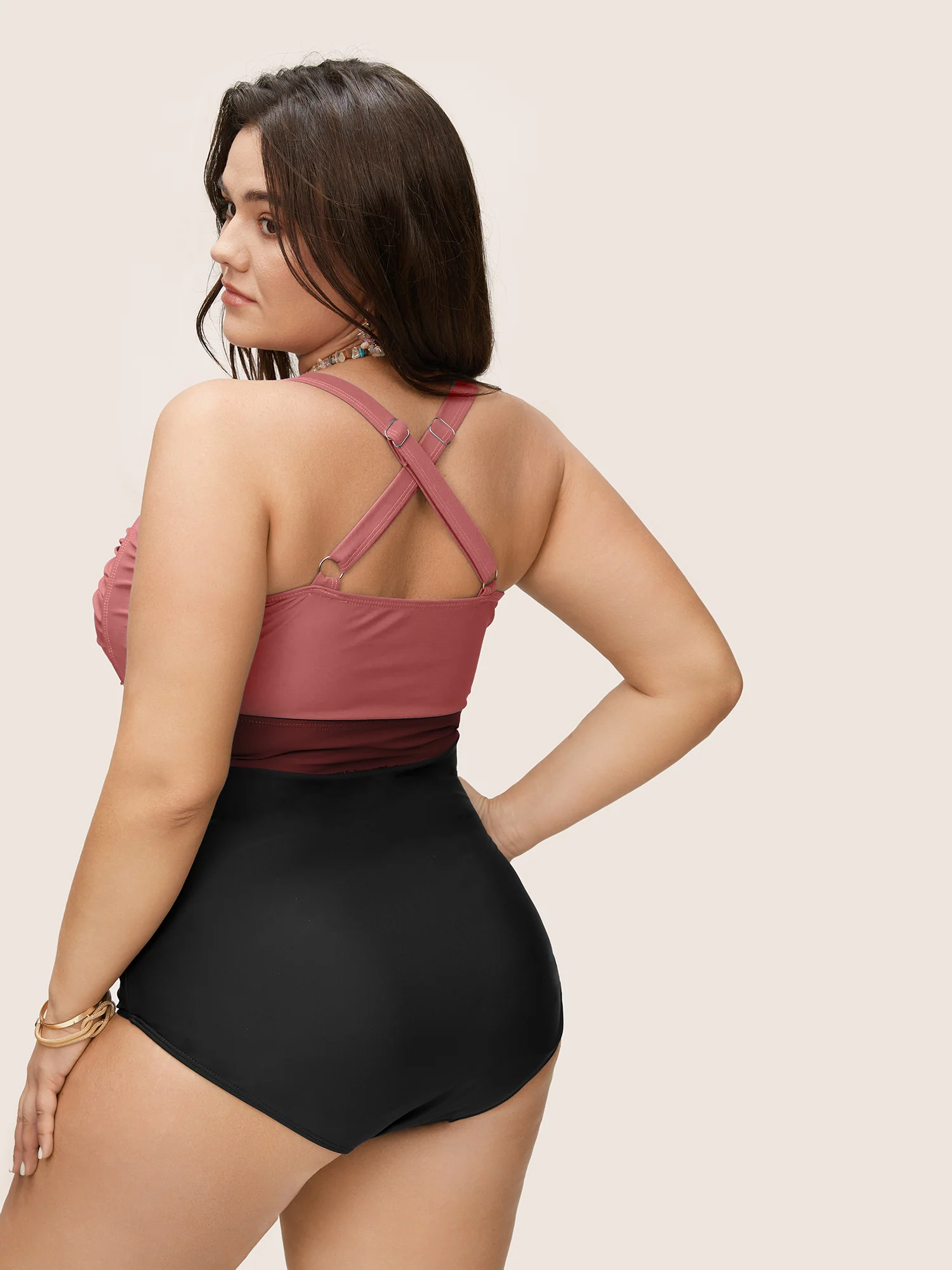 Contrast Twist Front Tummy-Control One Piece Swimsuit - Image 59