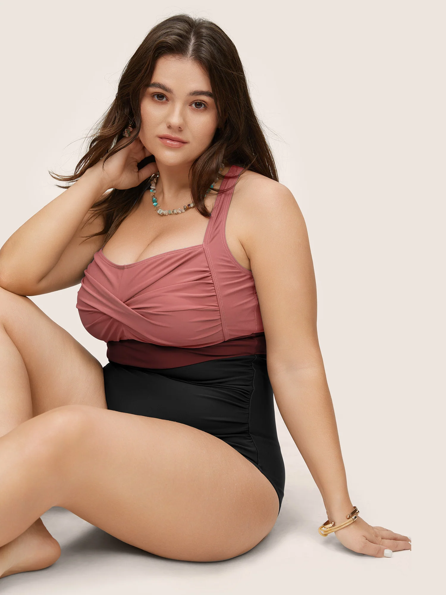 Contrast Twist Front Tummy-Control One Piece Swimsuit - Image 60