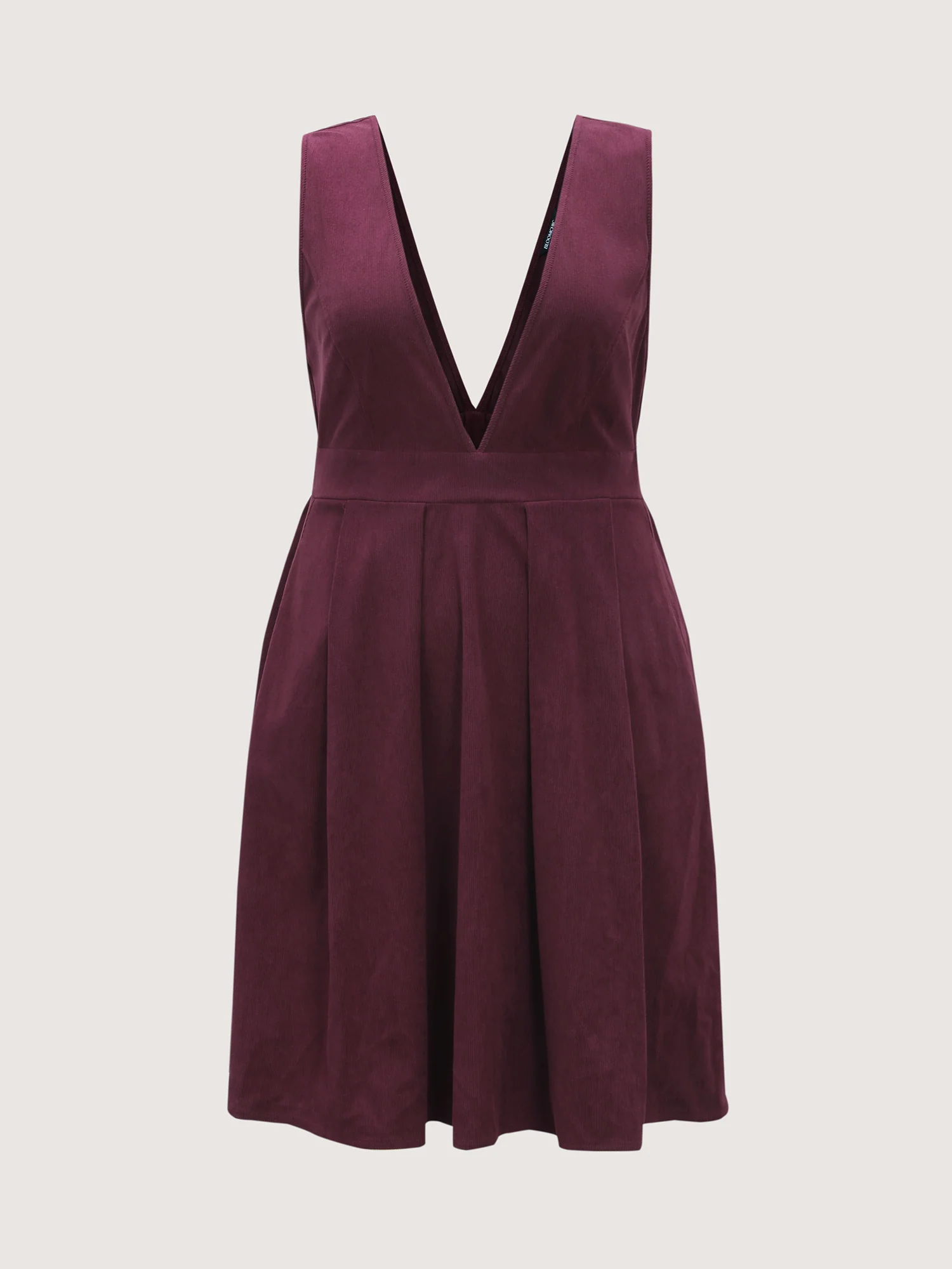 Corduroy Stretchy Waist V-Neck Mini Dress - Image 33