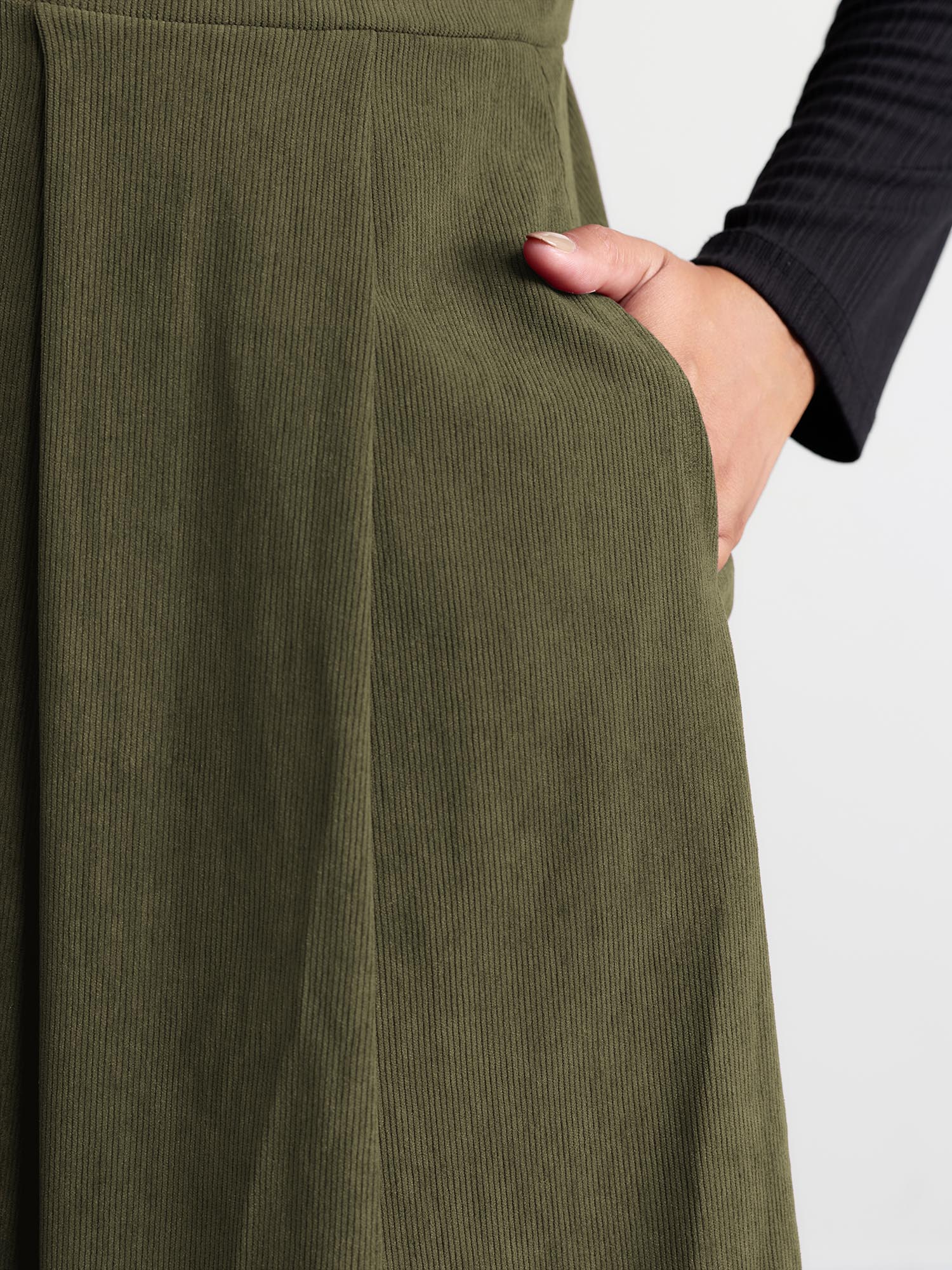 Corduroy Stretchy Waist V-Neck Mini Dress - Image 4