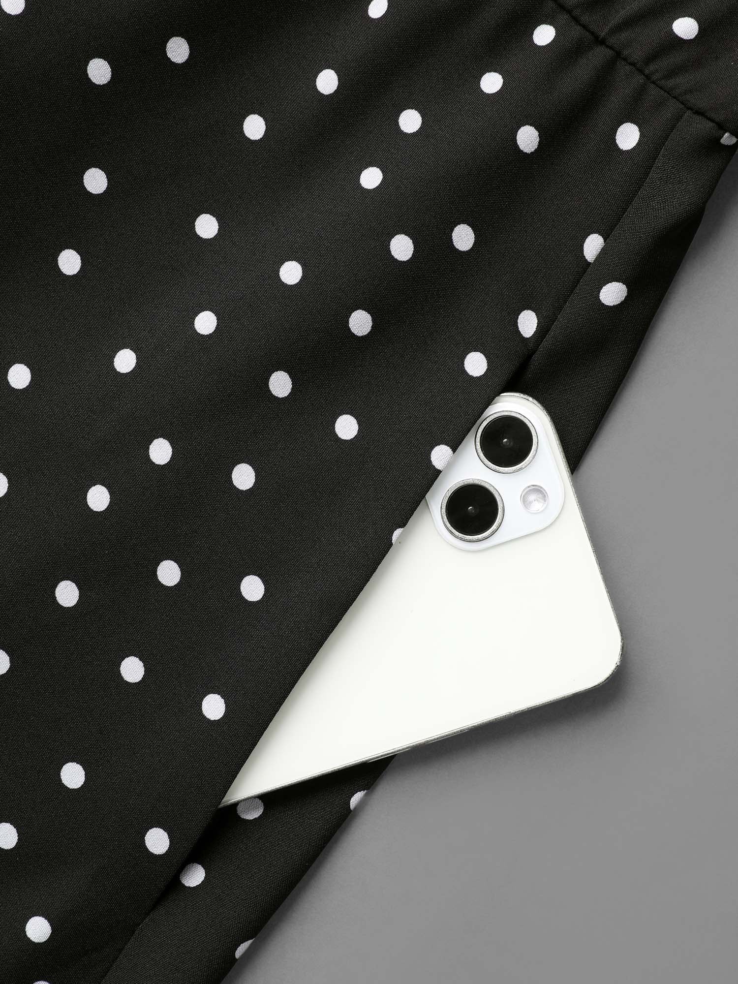 Crew Neck Polka Dot Waist Cinched Dress - Image 7