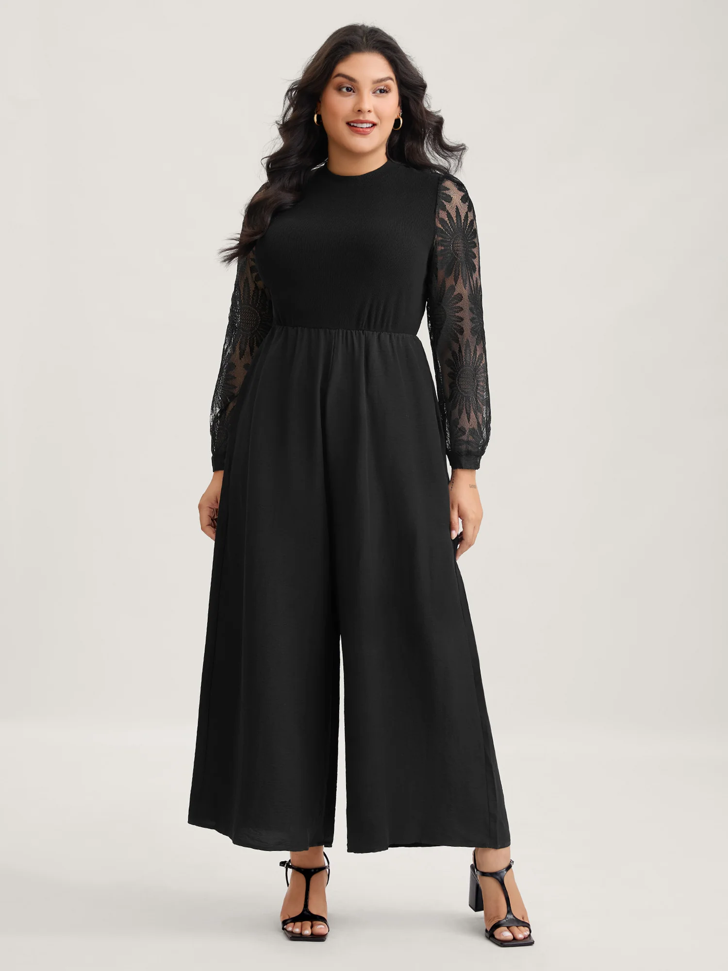 Crochet Lace Mesh Mock Neck Jumpsuit - Image 4