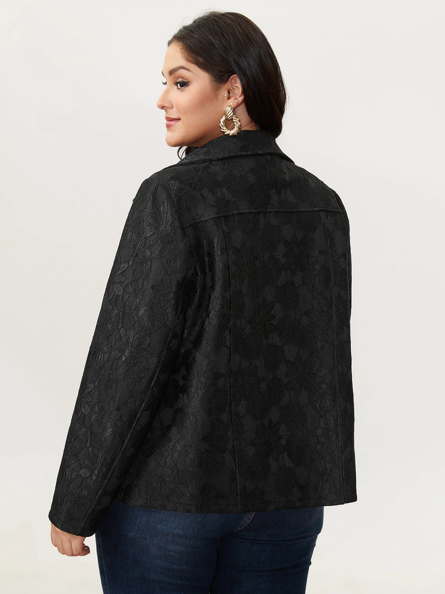 Crochet Lace Mesh Pocket Zipper Coat - Image 5