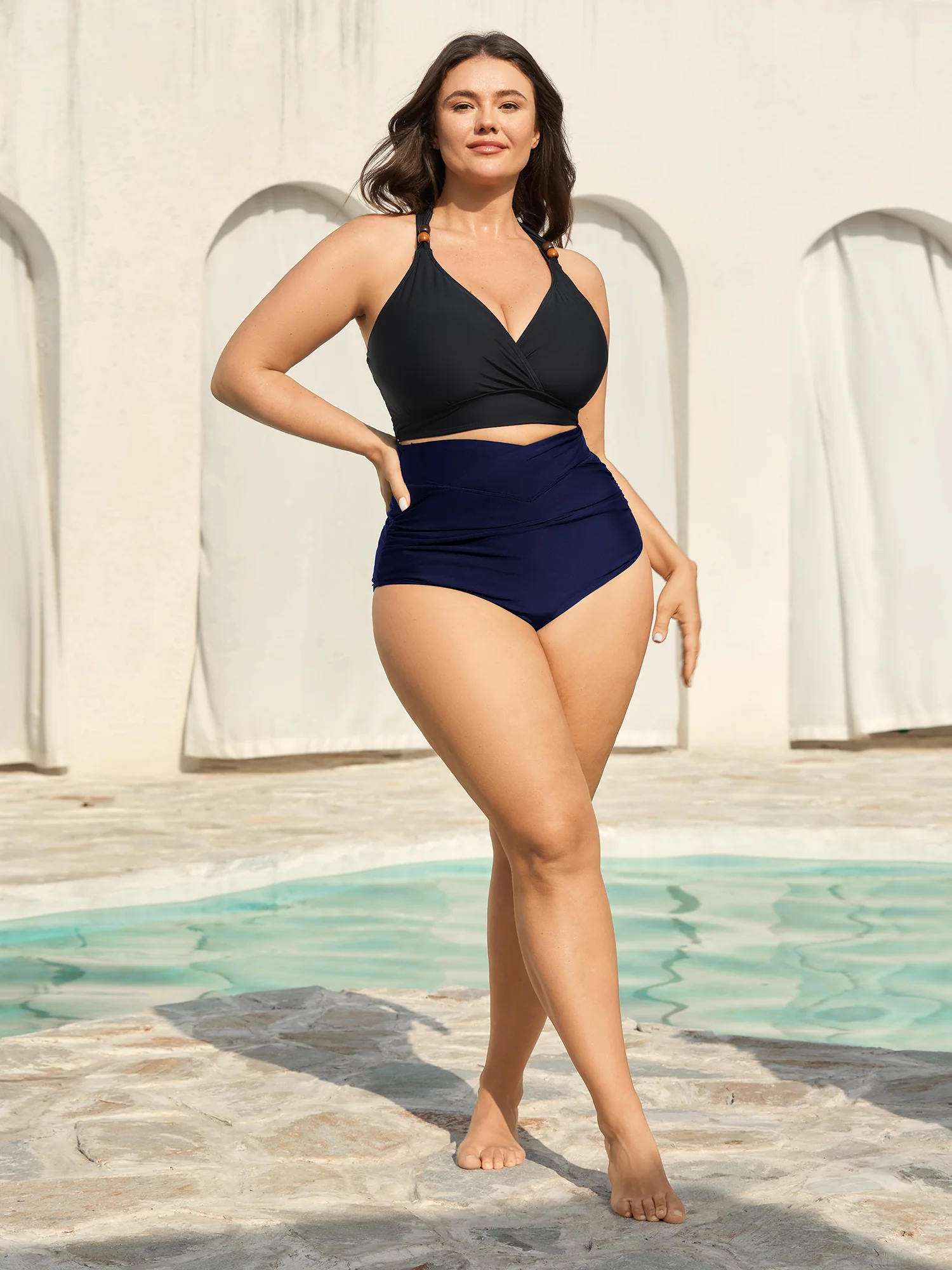 Cross High Waist Ruched Swim Bottoms - Image 13