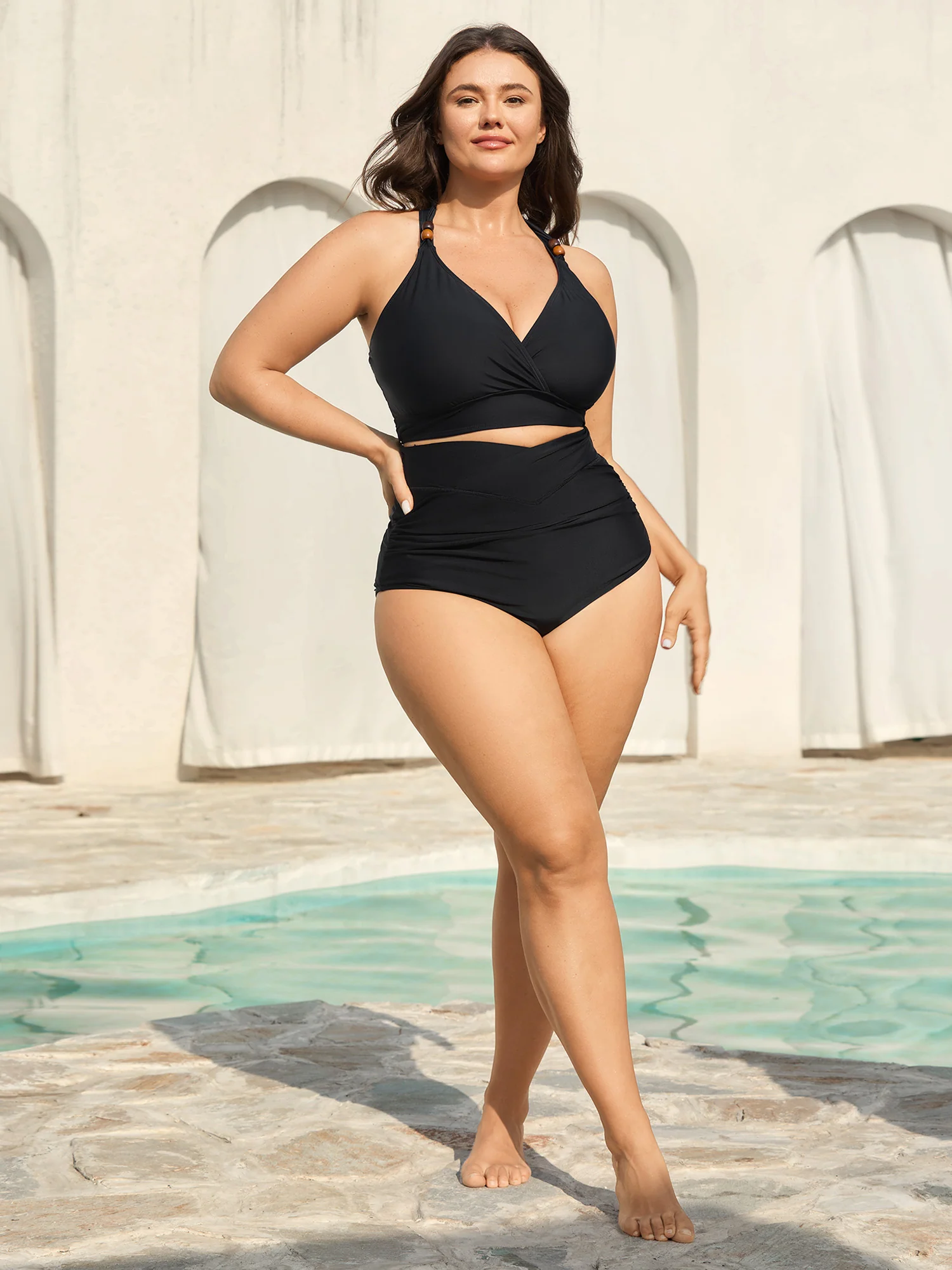 Cross High Waist Ruched Swim Bottoms - Image 4